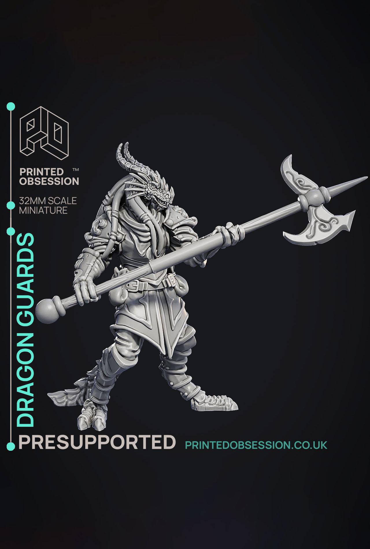 Dragonborn Guard - 3 Models -  PRESUPPORTED - Illustrated and Stats - 32mm scale 3d model