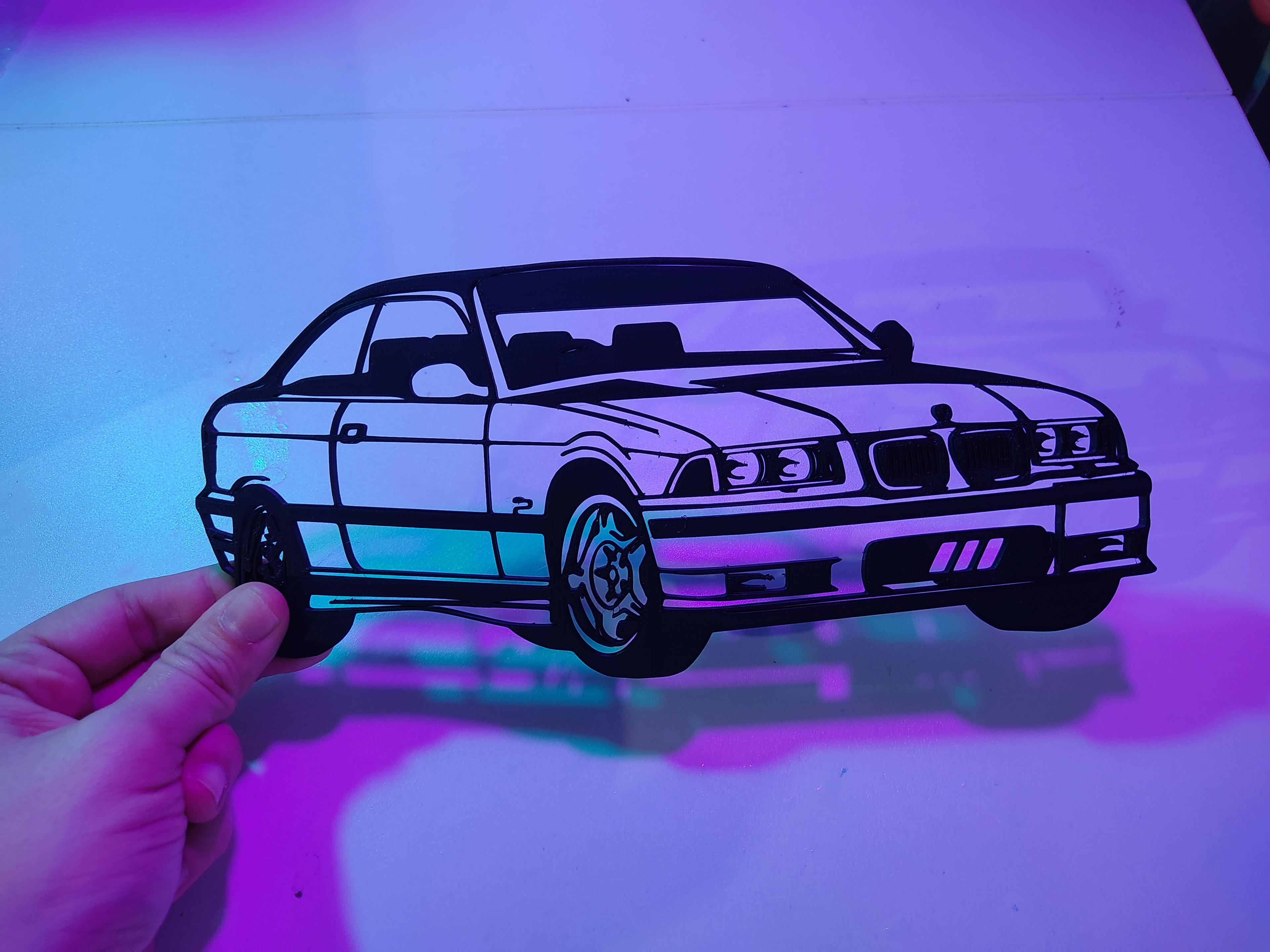 Bmw e36 2d wallart, silhouette 3d model