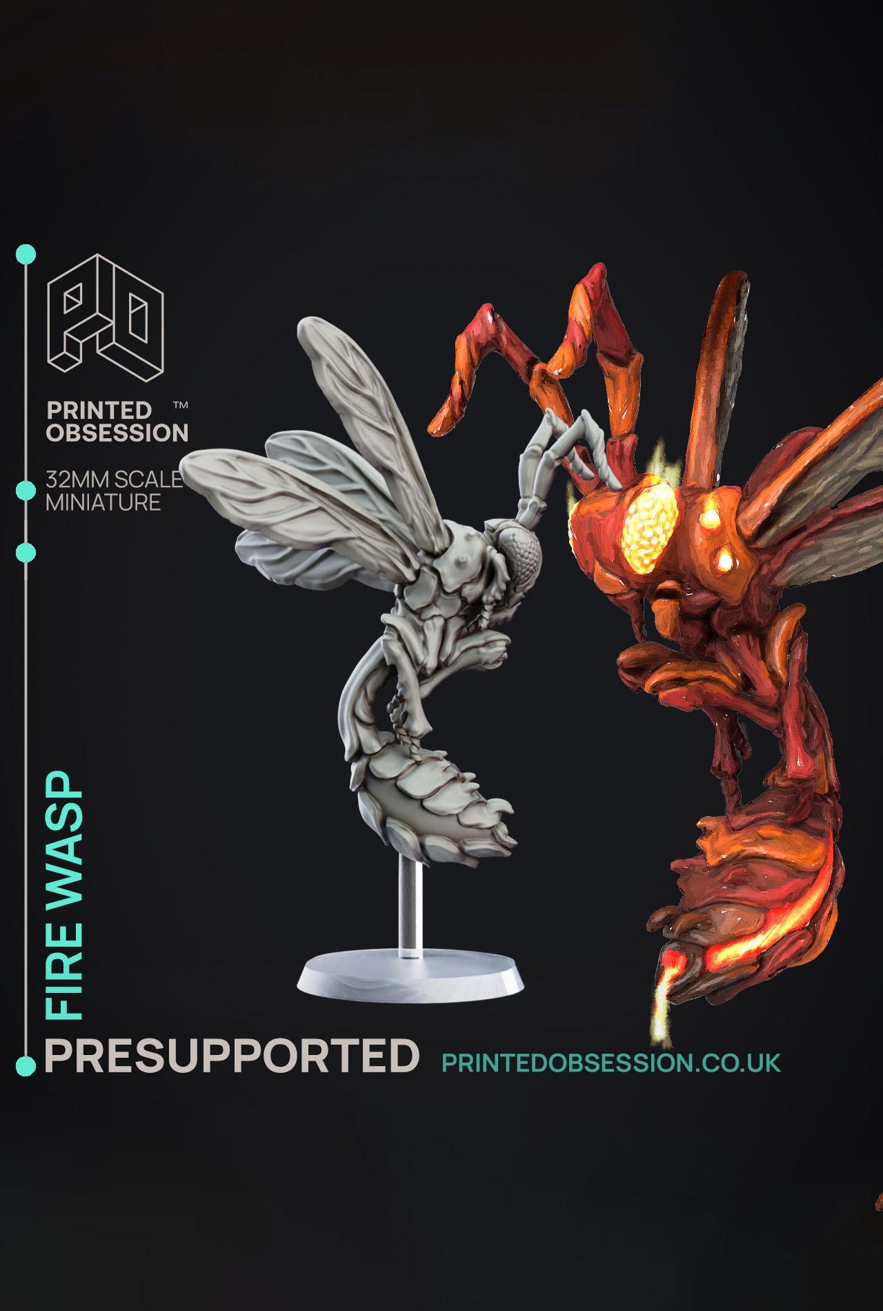 Fire Wasp - Elemental Familars - PRESUPPORTED - Illustrated and Stats - 32mm scale			 3d model