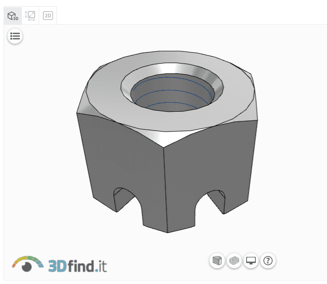 Hexagon slotted nut DIN 935 M8 3d model