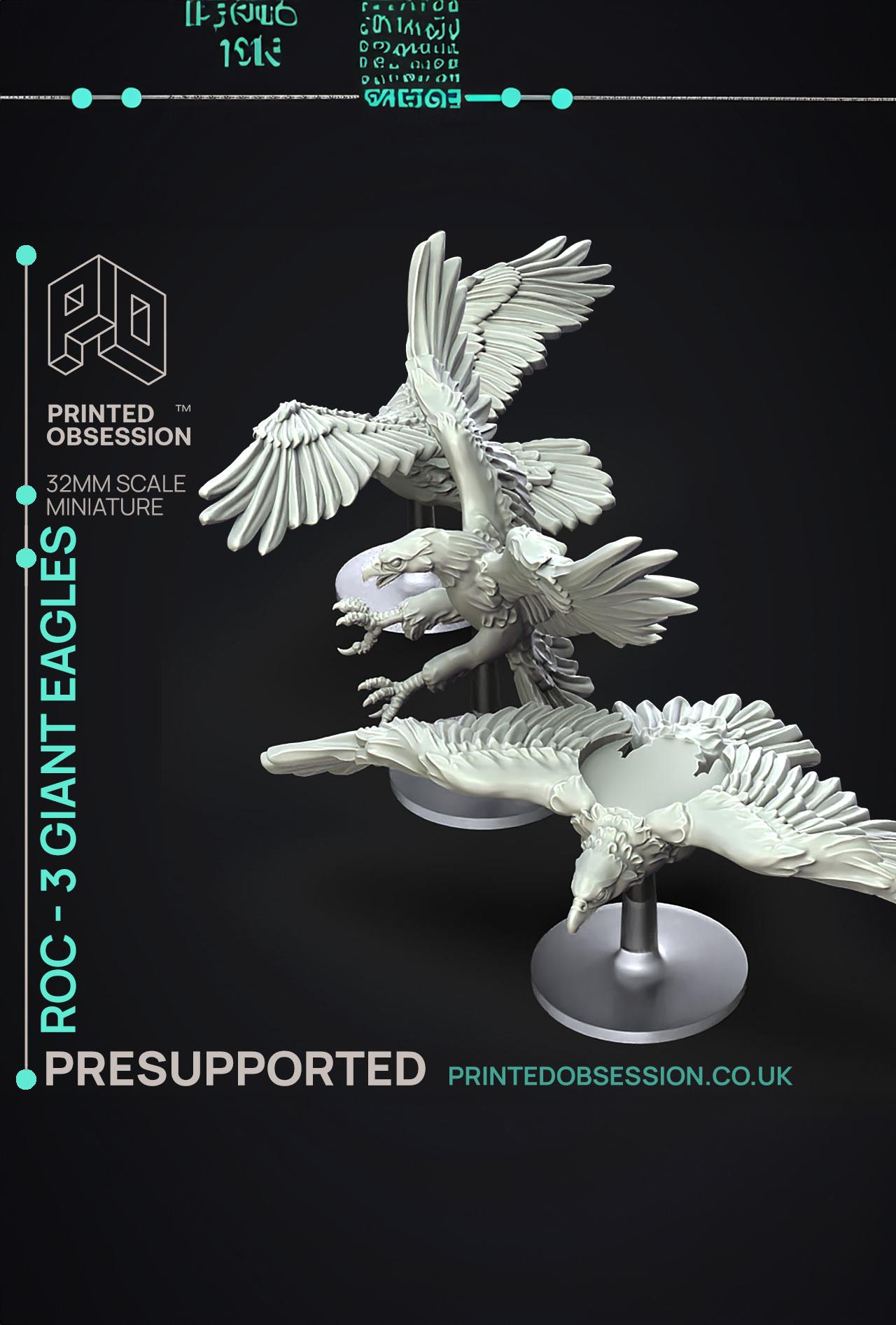 Roc - 3 Giant Eagles - PRESUPPORTED - 32mm scale  3d model