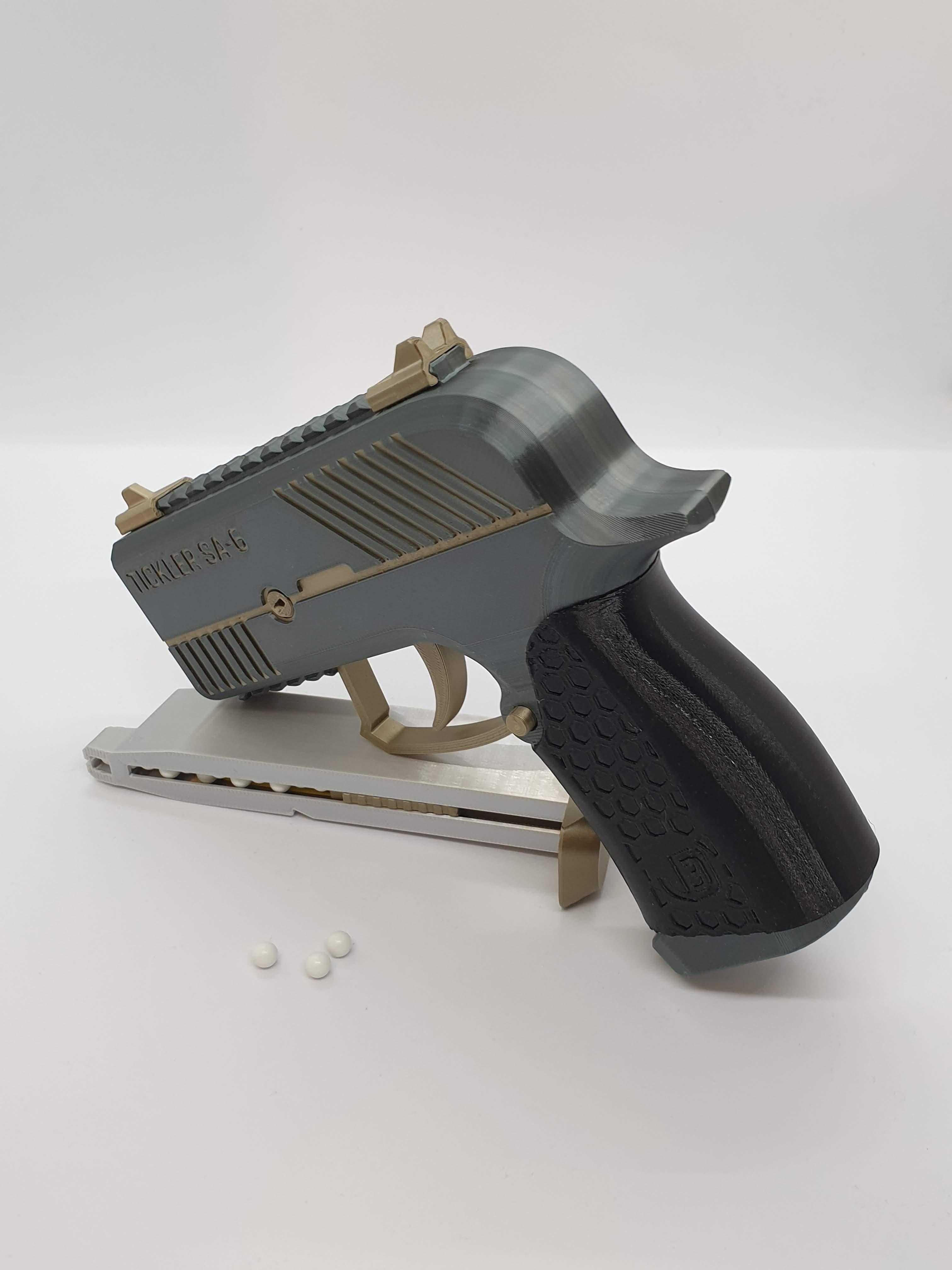 Tickler SA-6 — Fully 3D-printable semi-automatic airsoft pistol 3d model