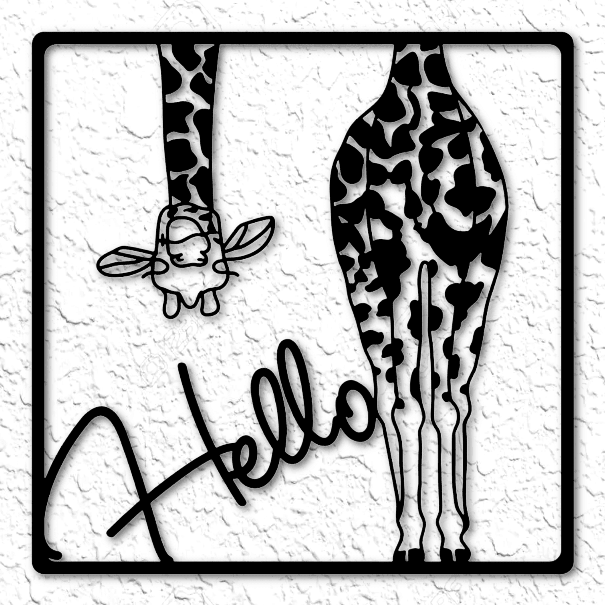 Giraffe wall art hello sign wall decor 3d model