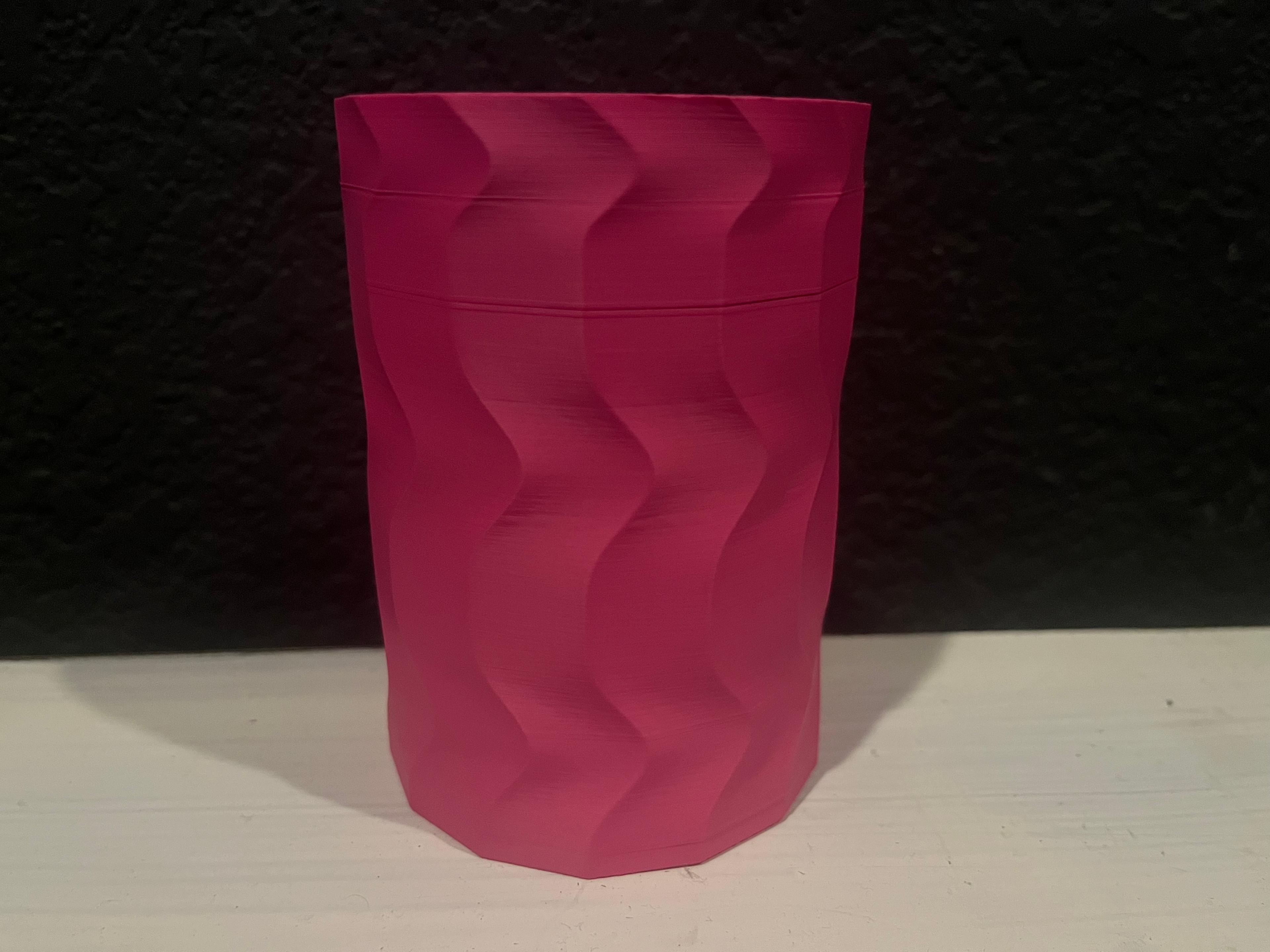 wavy jar (body).stl - I love it, came out better than I expected. I will probably make another using PLA and try different colors. - 3d model