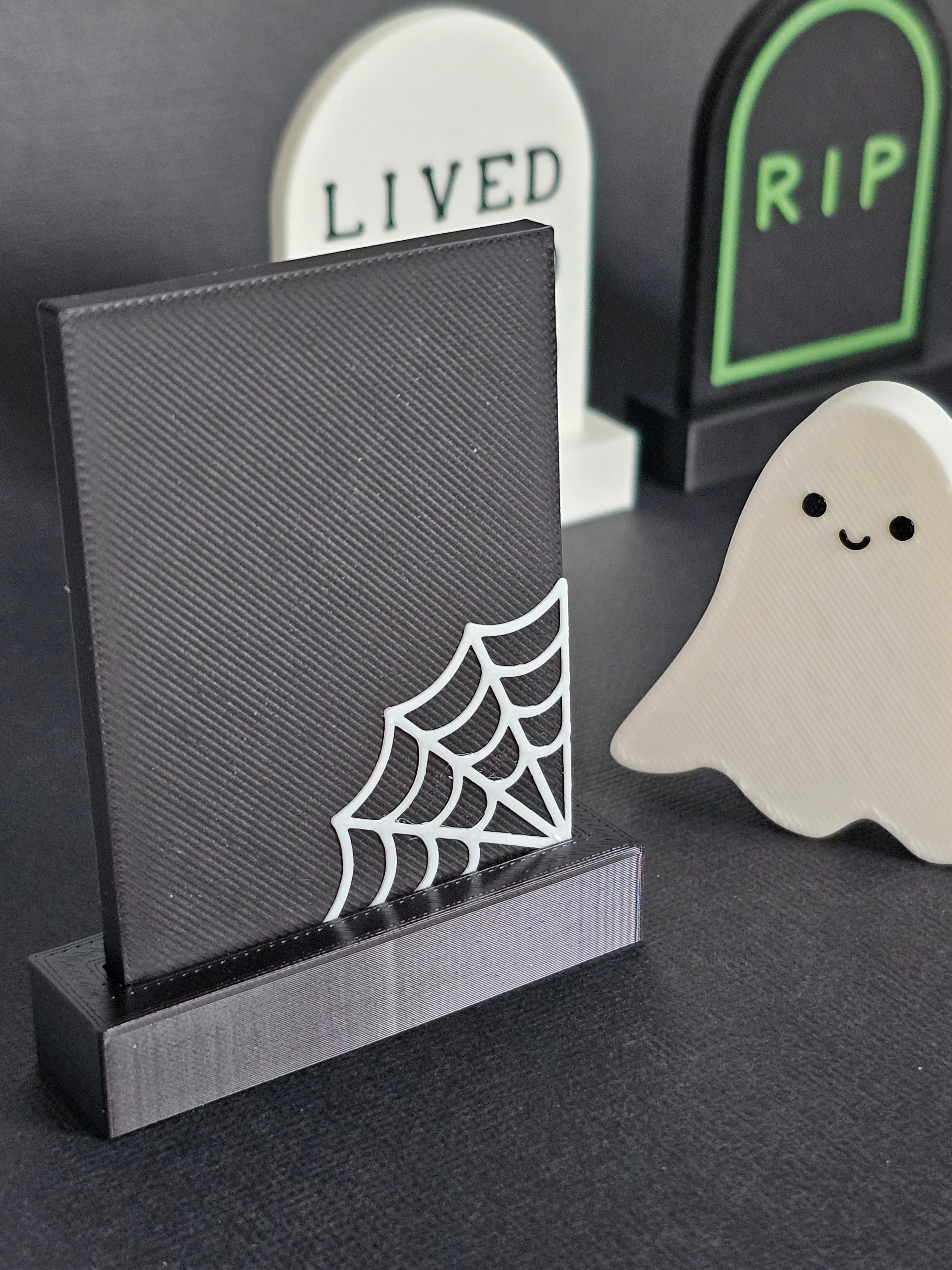 REMIX ME! Spider Web Rectangular Halloween Gravestone Template | Freestanding Decor or Fridge Magnet 3d model