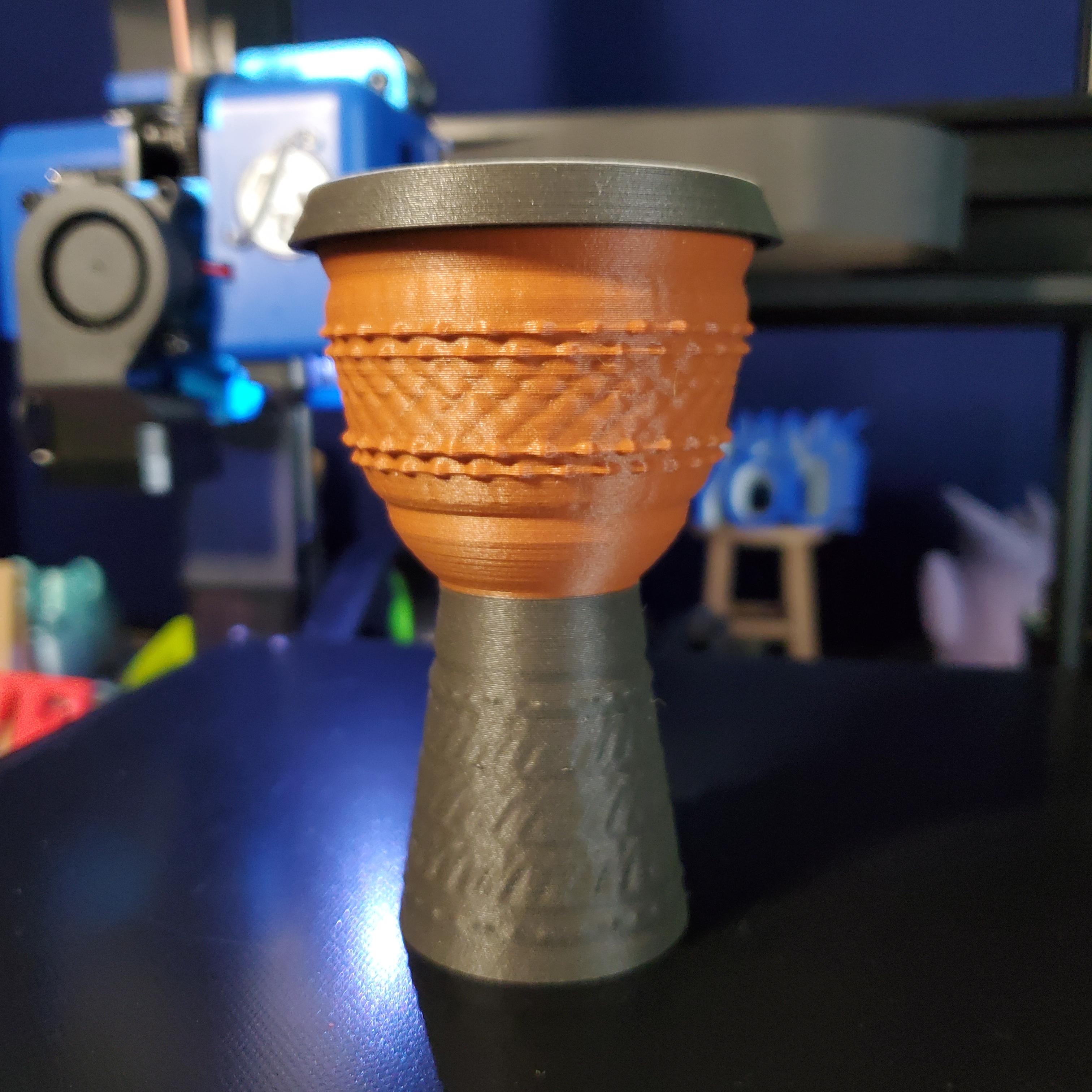 Miniature Print-In-Place 4" Djembe Drum with Decorative Carving 3d model