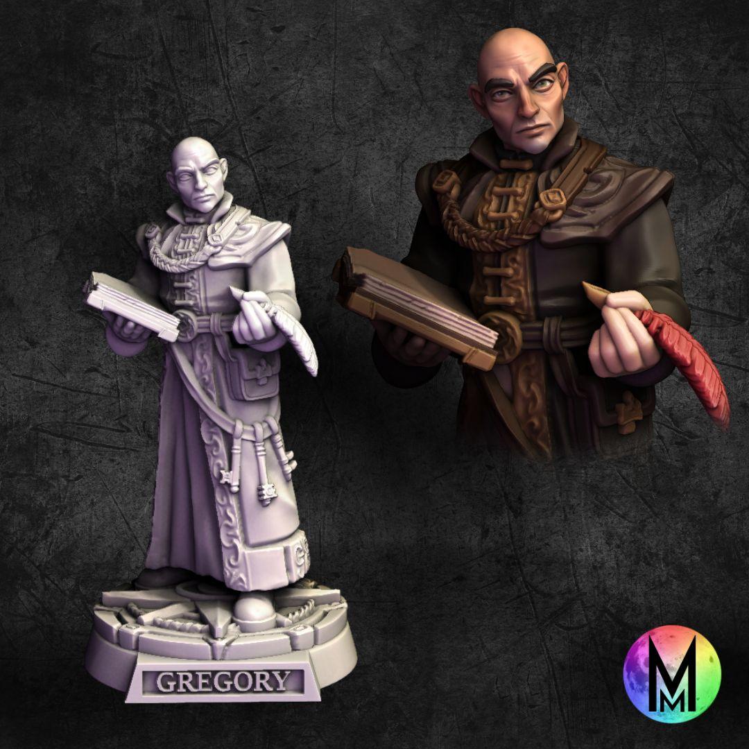 Gregory the Wizard Monk ( Bald Wizard with book and quill) 3d model