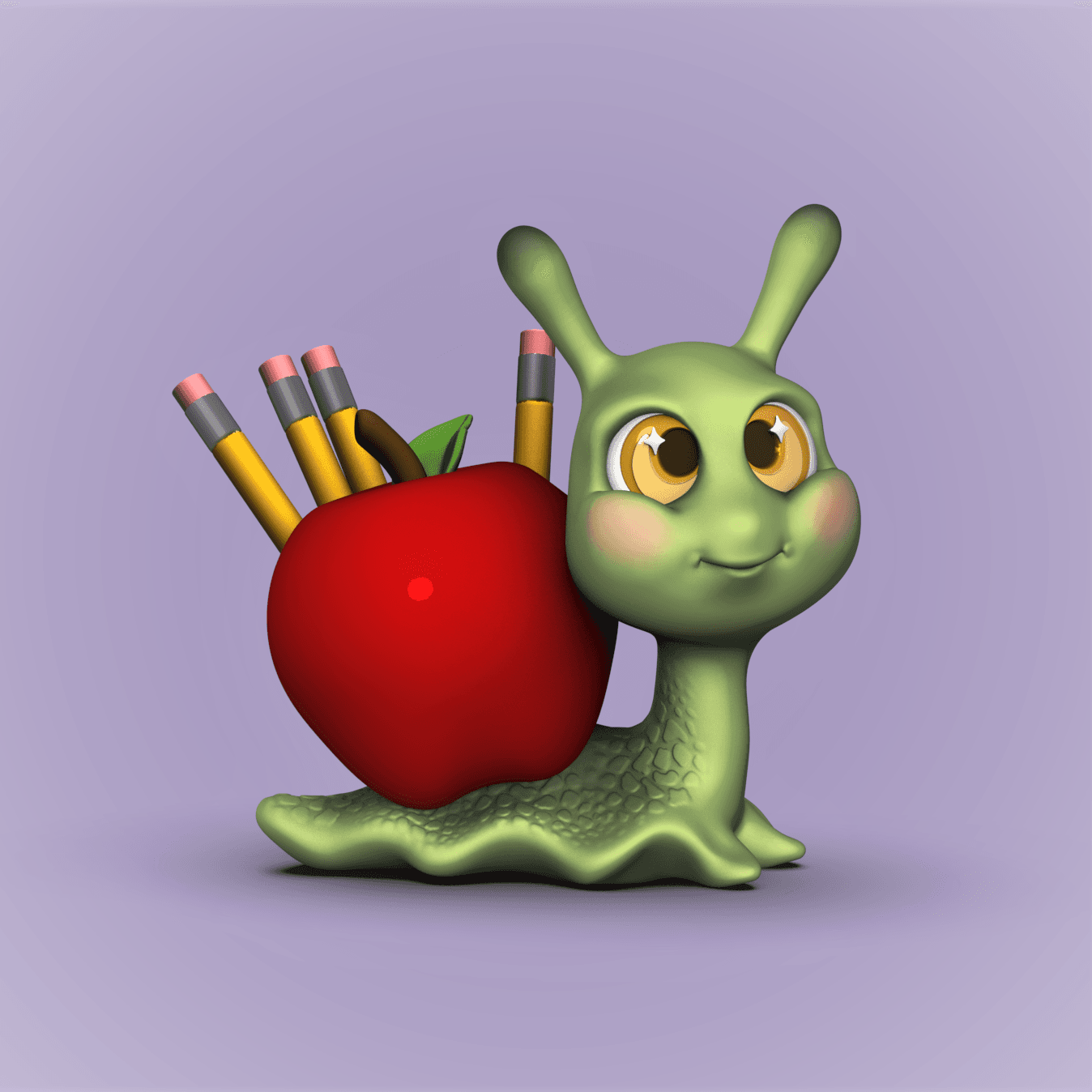 Apple Snail Pencil Holder- (Little Big Head Series) 3d model