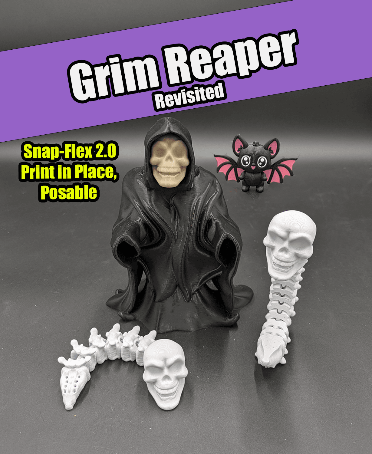 Grim Reaper, Slim Reaper Revisited - Articulated Snap-Flex Fidget Toy  3d model