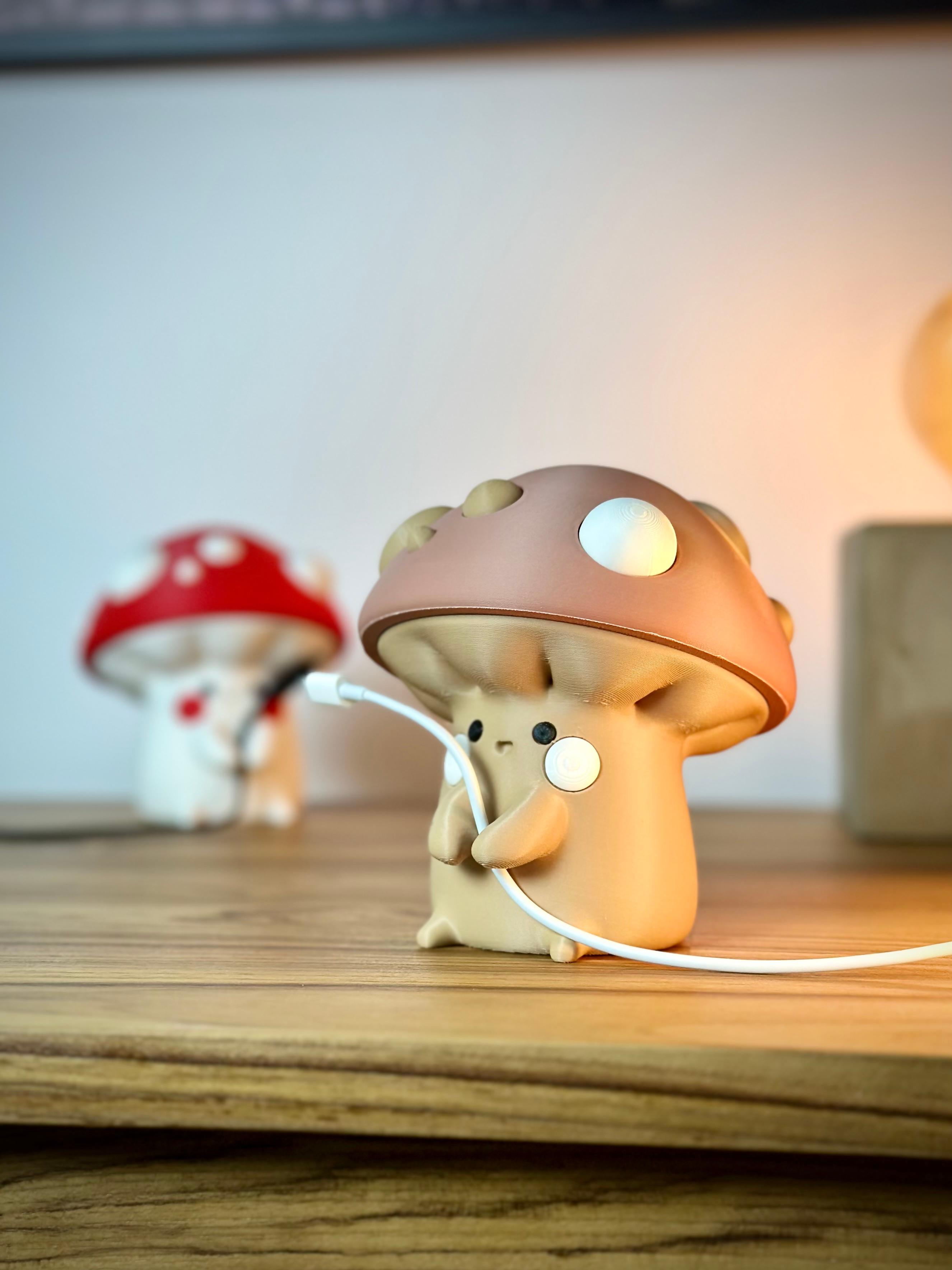 Cable Holder Cute Mushroom - Secret Stash - Print-in-Place 3d model