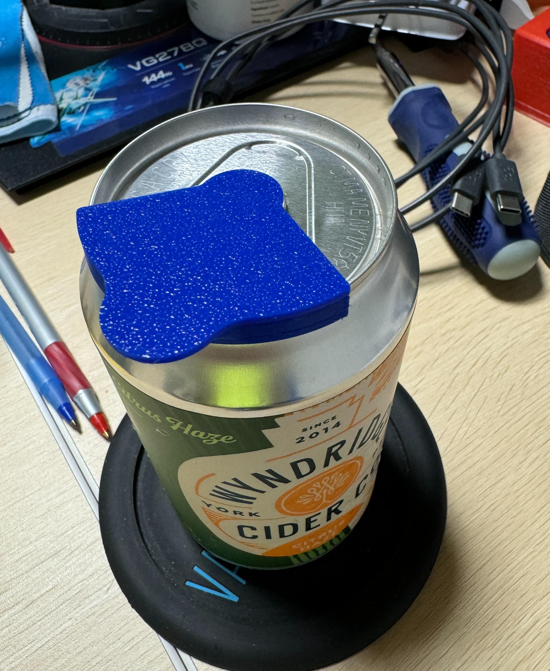Drinks can cover/opener - OK, let's face it... this is great! Simple, quick print and functional straight away. And just in time for the summer need.

Awesome job, and thank you for sharing it! - 3d model