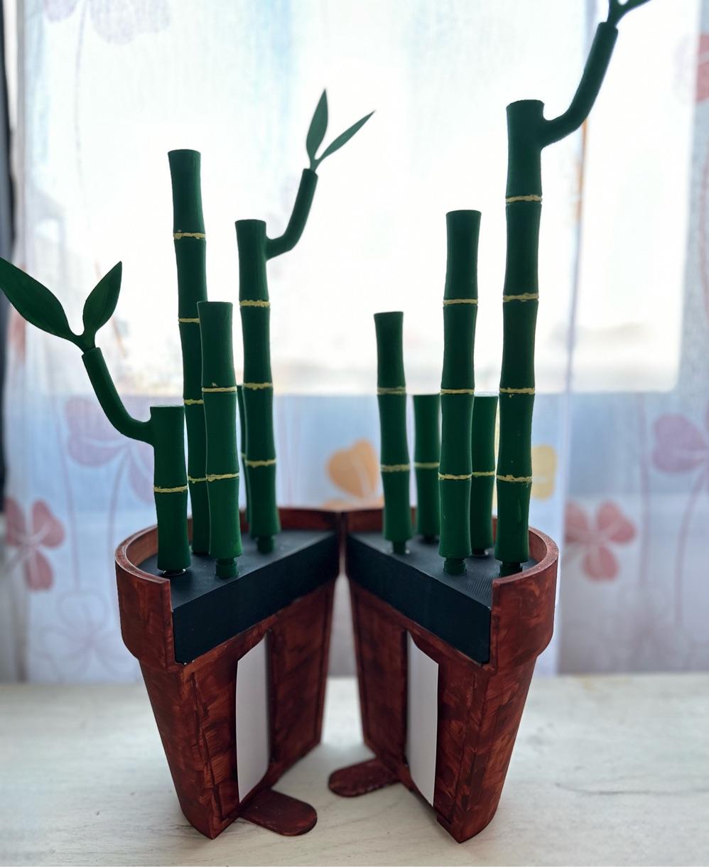 Bambookends - Bamboo Functional Plant with Pens, Highlighters, Post it note dispenser, and Bookmarks 3d model