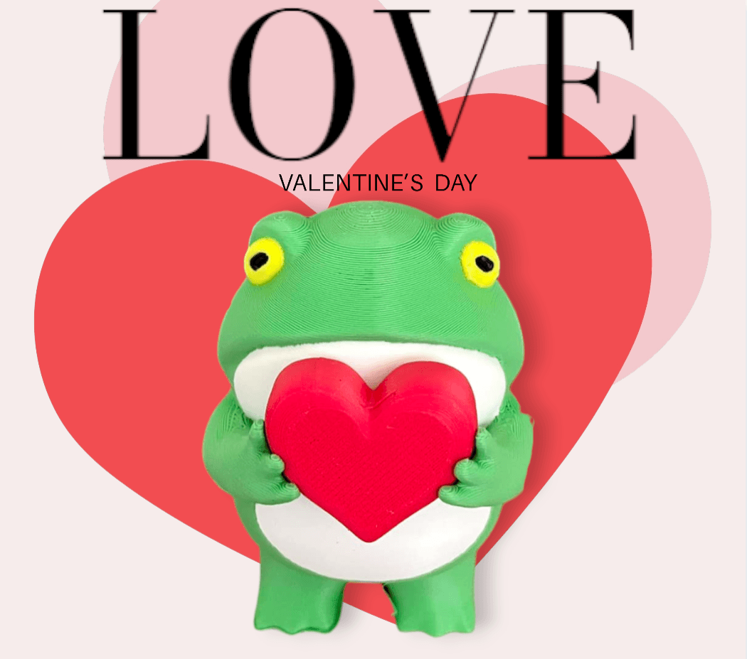 Adorable Frog Figurine Holding a Heart / 3MF Included / No Supports 3d model