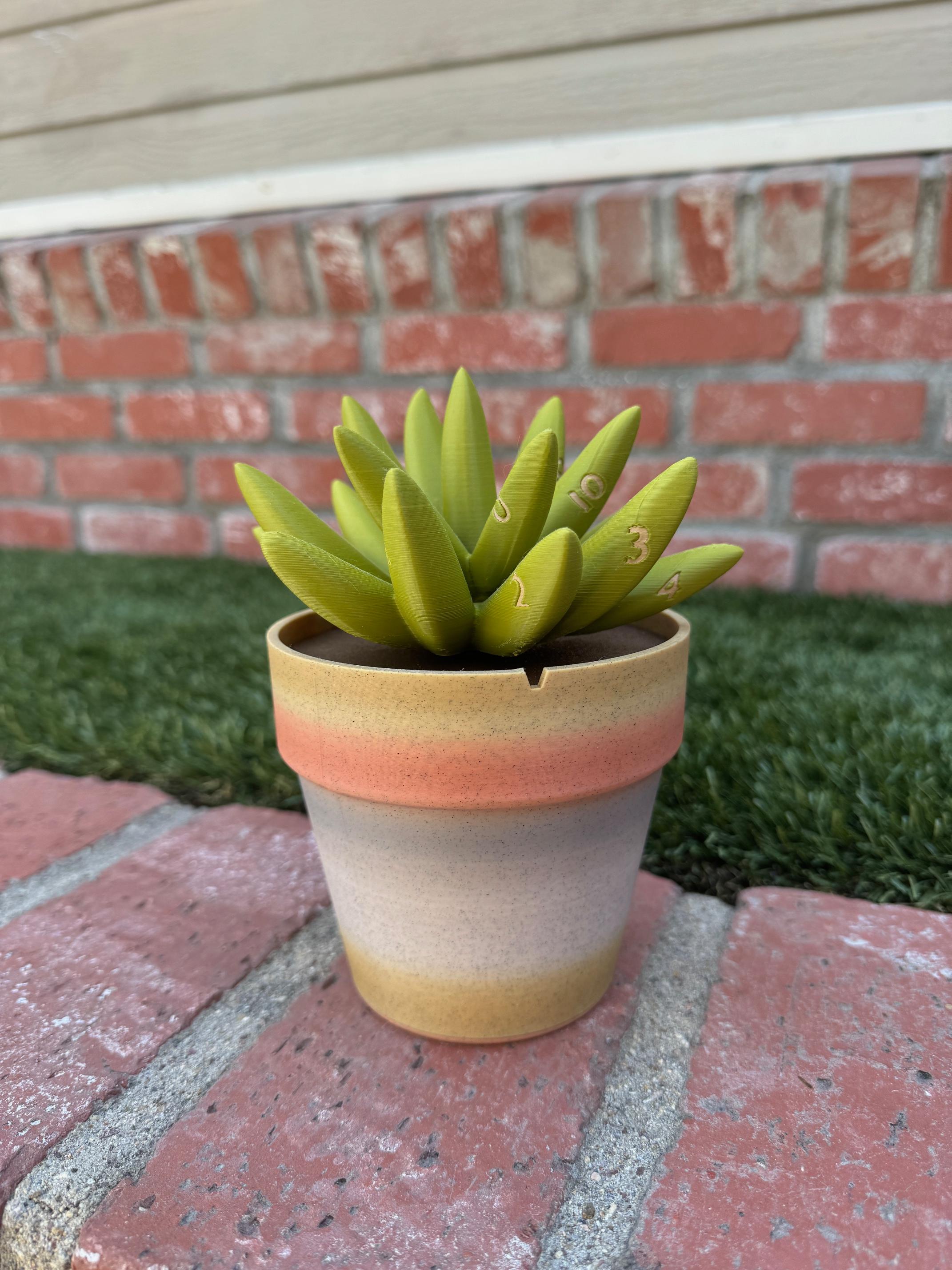 Succulent Clock - For my print I leveraged the AMS to add accent colors to the numbers to make them stand out. Filaments I used are as follows

Pot - AMOLEN Rock PLA in Yellow Feldspar Rock
Dirt - OVERTURE PLA Plus in Chocolate
Plant - OVERTURE PLA in Olive Green
Accents - OVERTURE PLA Matte Light Brown - 3d model