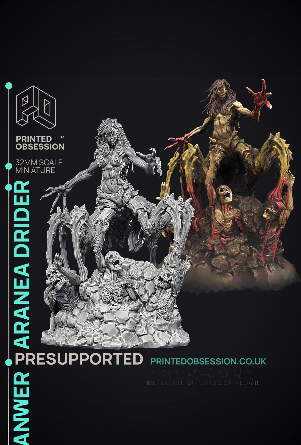 Aranea - Drider of Lolth -  PRESUPPORTED - Illustrated and Stats - 32mm scale 3d model