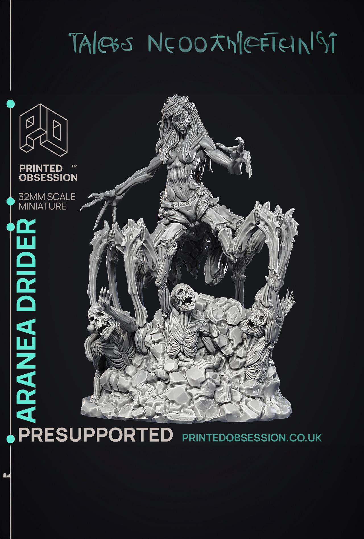 Aranea - Drider of Lolth -  PRESUPPORTED - Illustrated and Stats - 32mm scale 3d model