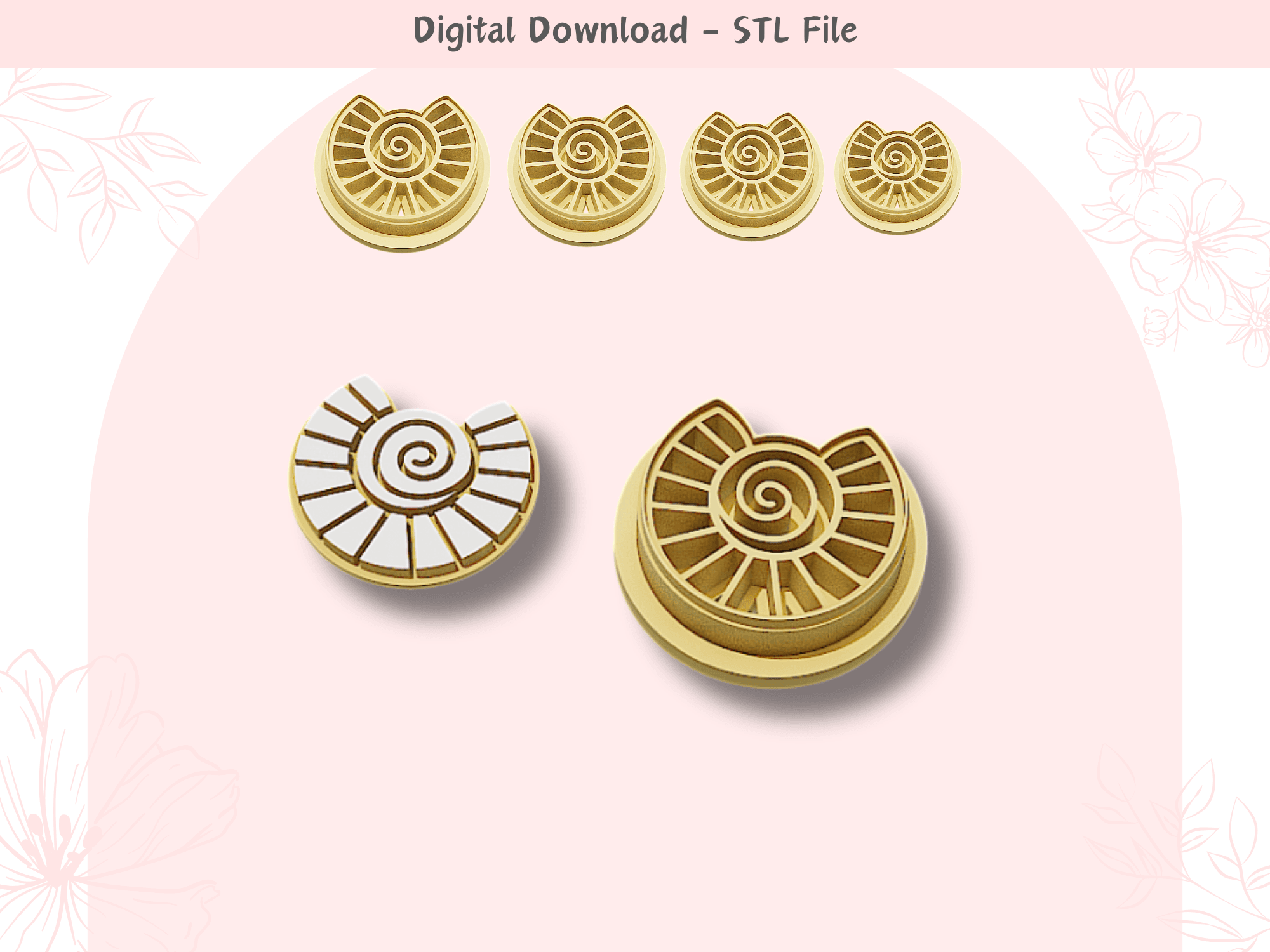 Abstract Seashell Clay Cutter for Polymer Clay | Digital STL File | Clay Tools | 4 Sizes Clay Cutter 3d model