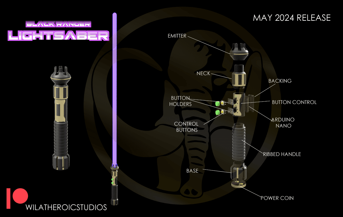 Black Ranger Lightsaber with LED Blade 3d model