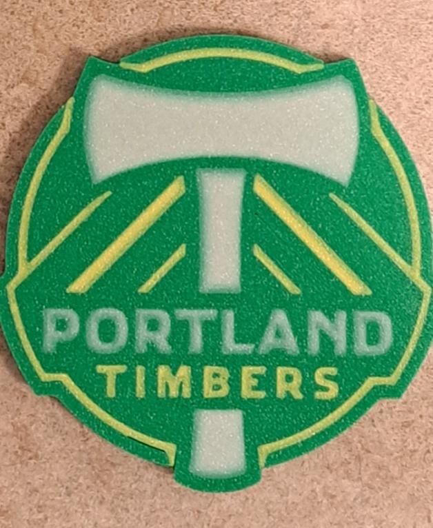 AMS / MMU Portland Timbers FC coaster or plaque - Have a buddy who is a huge fan. Made a set of four coasters for him. Didn't have any gold filament so used yellow. Turned out pretty well. - 3d model