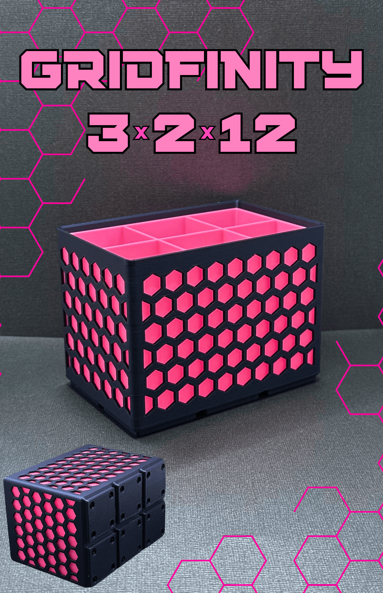 Gridfinity bin 3x2x12 hex (optional insert) 3d model