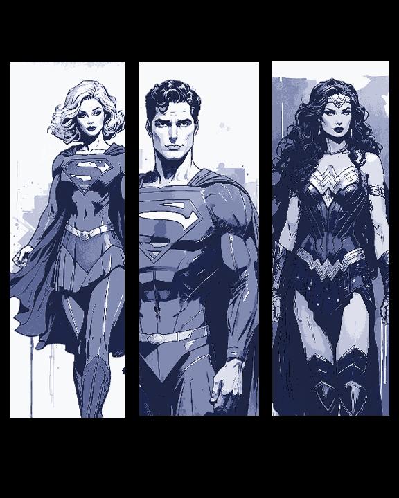 Fan Art Sketches of DC Characters Superman, Supergirl and Wonder Woman - Set of 3 Bookmarks 3d model