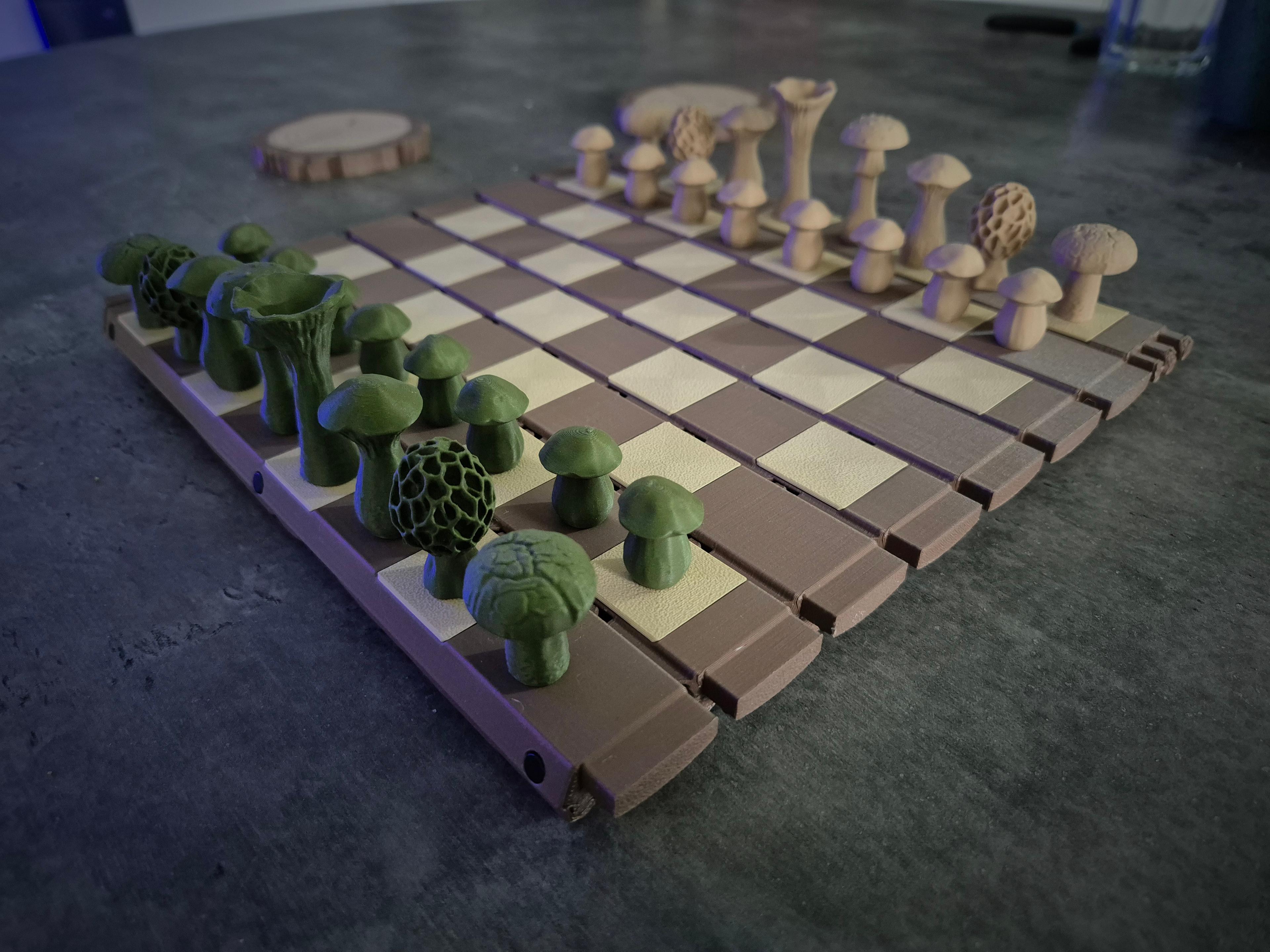 Forest Chess Set - Log and Mushroom Chess Board - Acorn Checkers 3d model