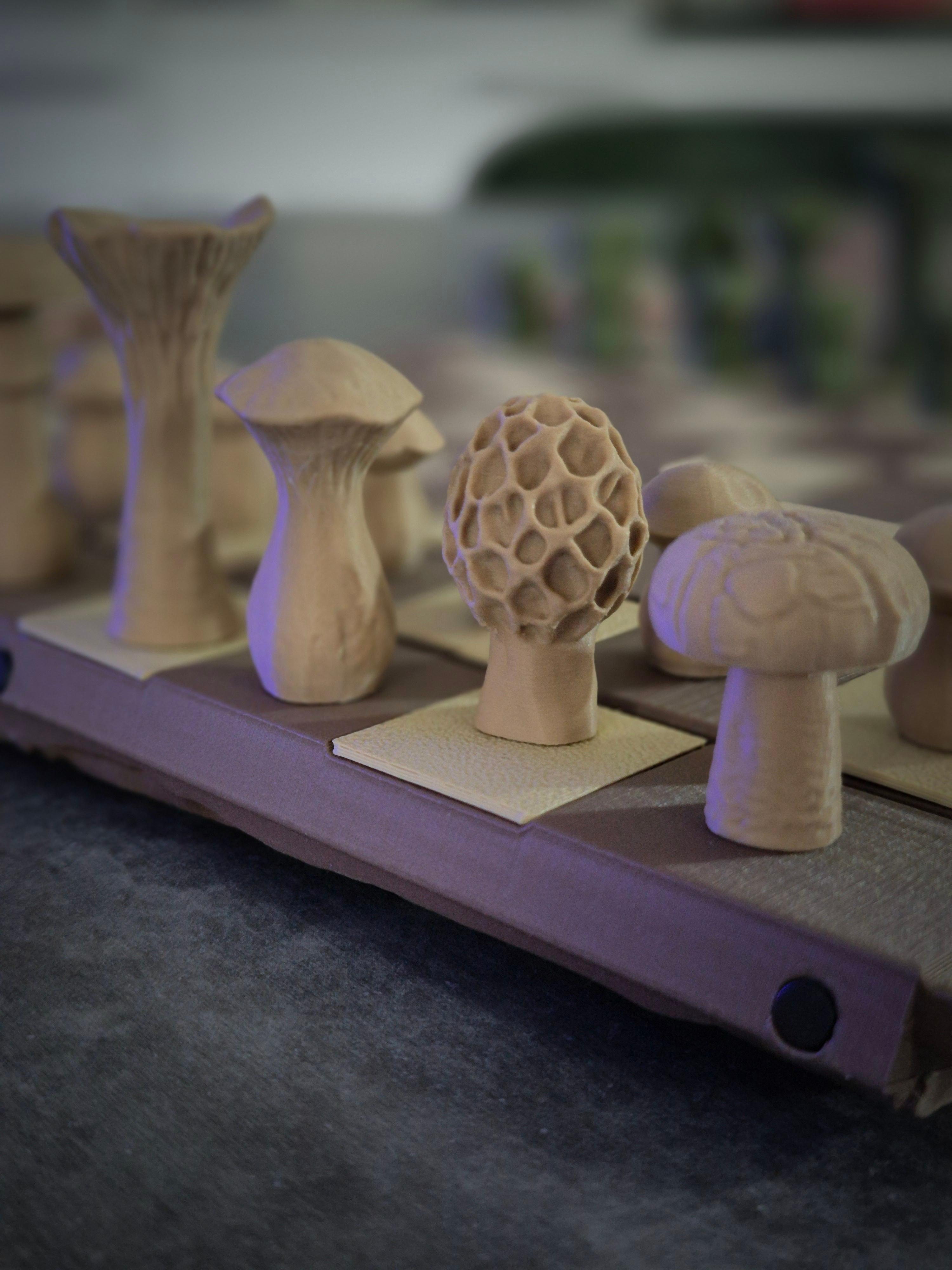 Forest Chess Set - Log and Mushroom Chess Board - Acorn Checkers 3d model