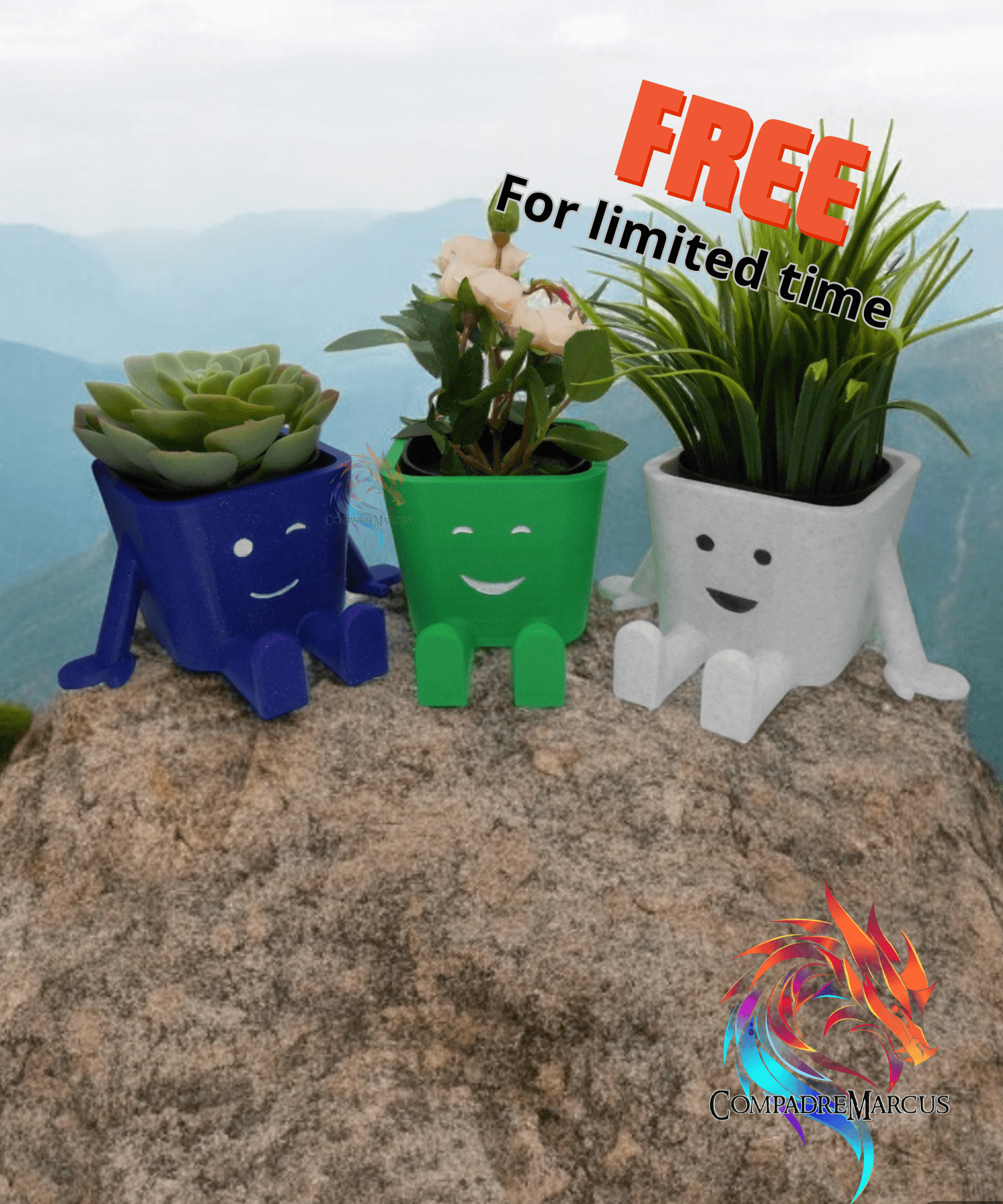 Smiling planters / set of 3 / no supports / 3mf included 3d model