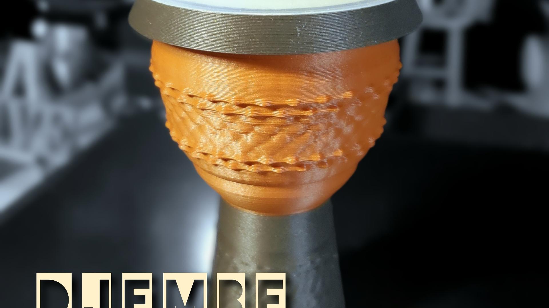 Mini Djembe Drum :: Print-In-Place Replica Musical Instrument - 4" Djembe drum using Bone PLA for the drumhead with red and dark wood PLAs for the body.  - 3d model