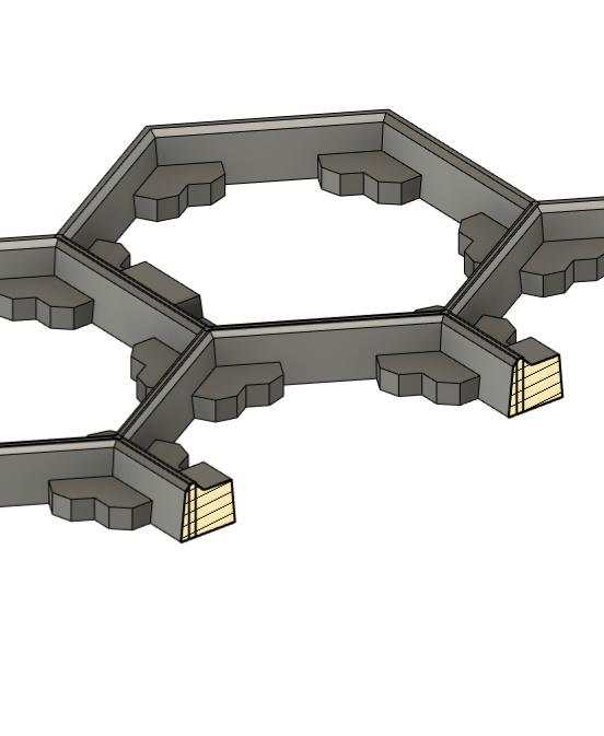 Hextraction Board - Drafted Walls - In the cross section, you can see how the walls have been drafted so that there's a taper leading to the top. This allows tiles to slide tiles in/out. - 3d model