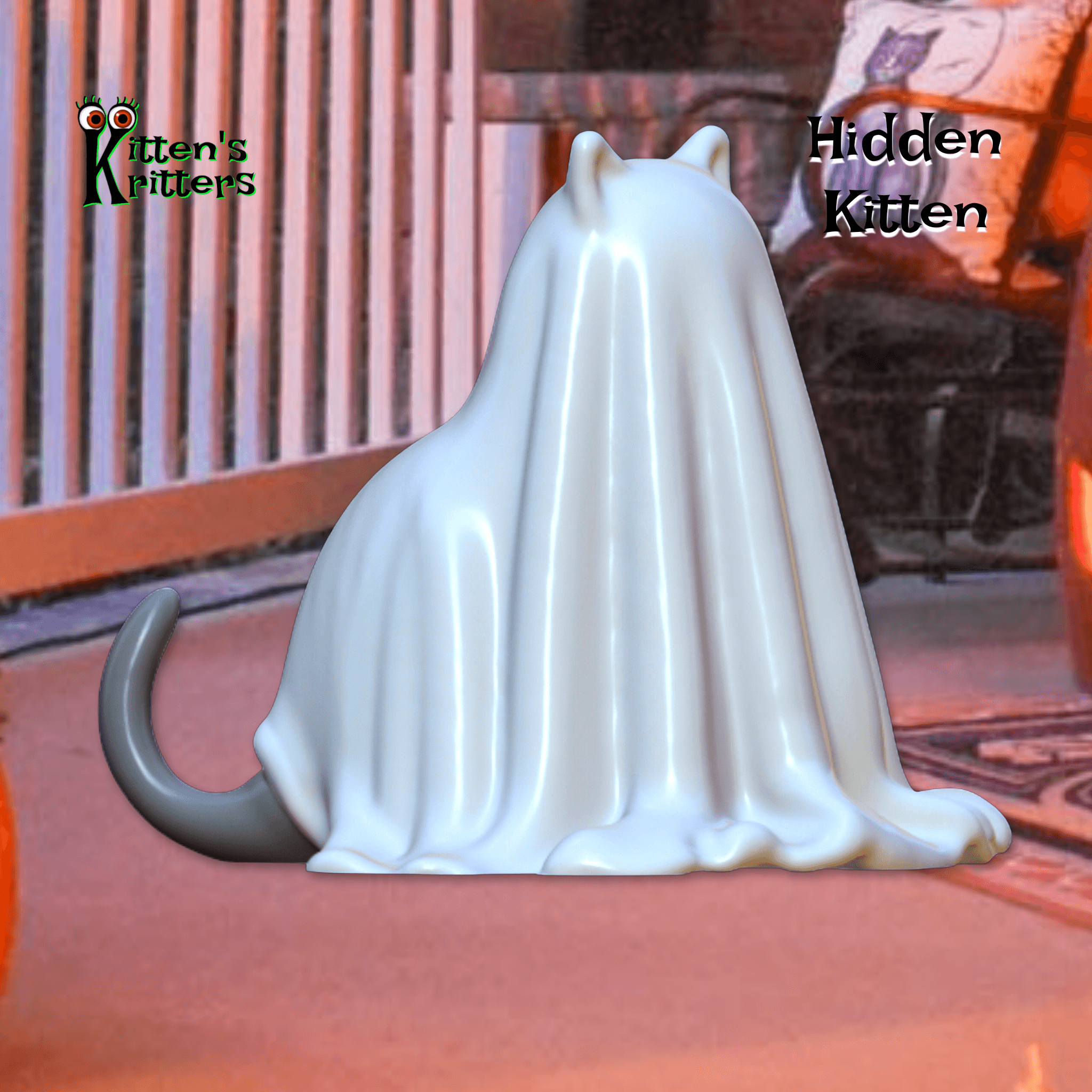 The Hidden Kitten Halloween Decor Figurine Ghost Kitty 3d model