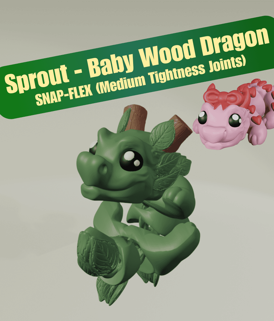 Sprout, Baby Wood Dragon - Articulated Dragon Snap-Flex Fidget (Medium Joints) 3d model