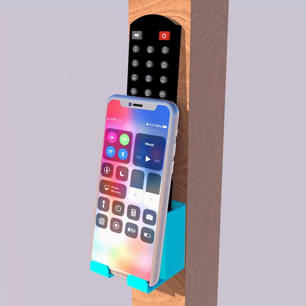 Universal Remote Holder With Phone or Cable Hanger 3d model