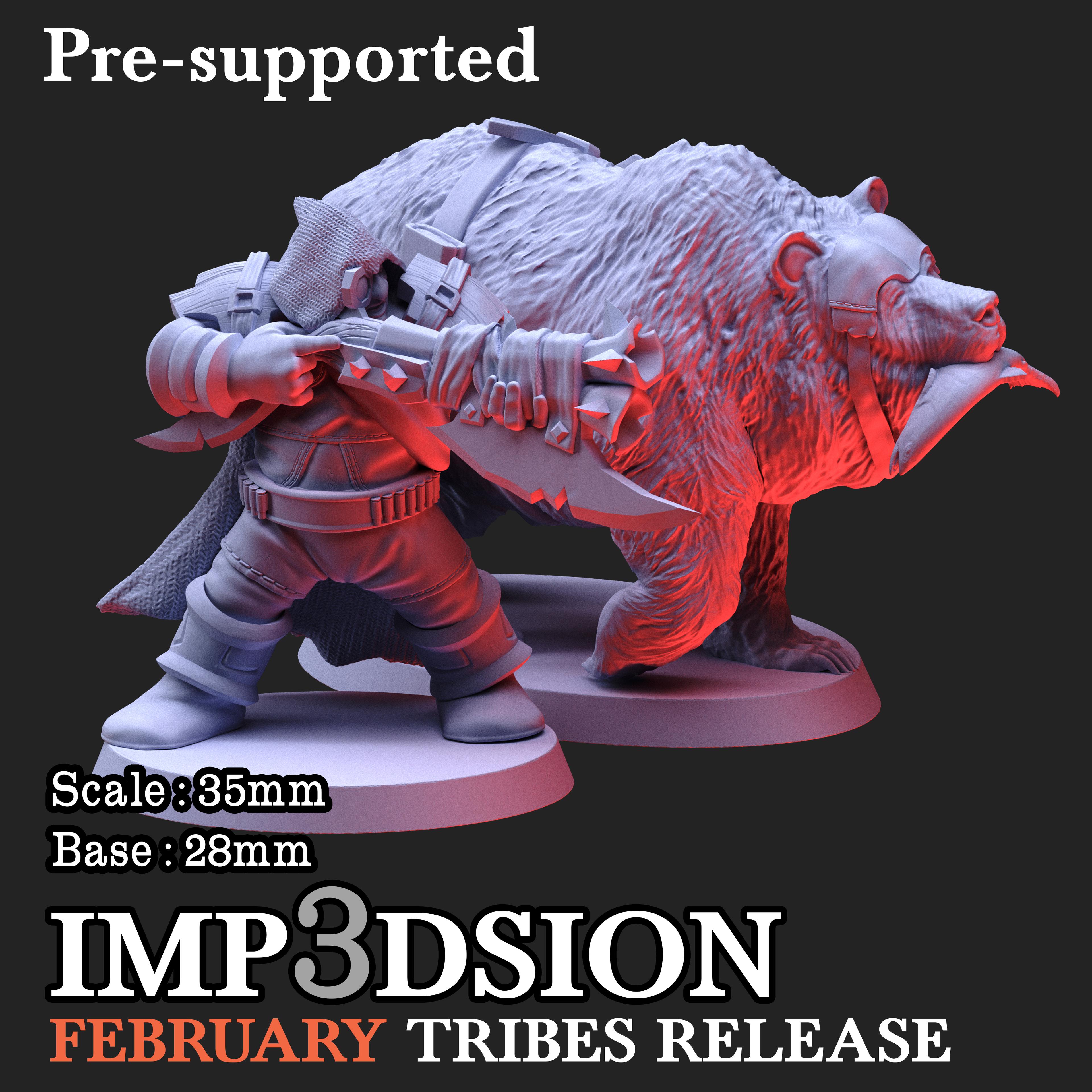 Pack dwarf hunter + Bear 35mm scale 3d model