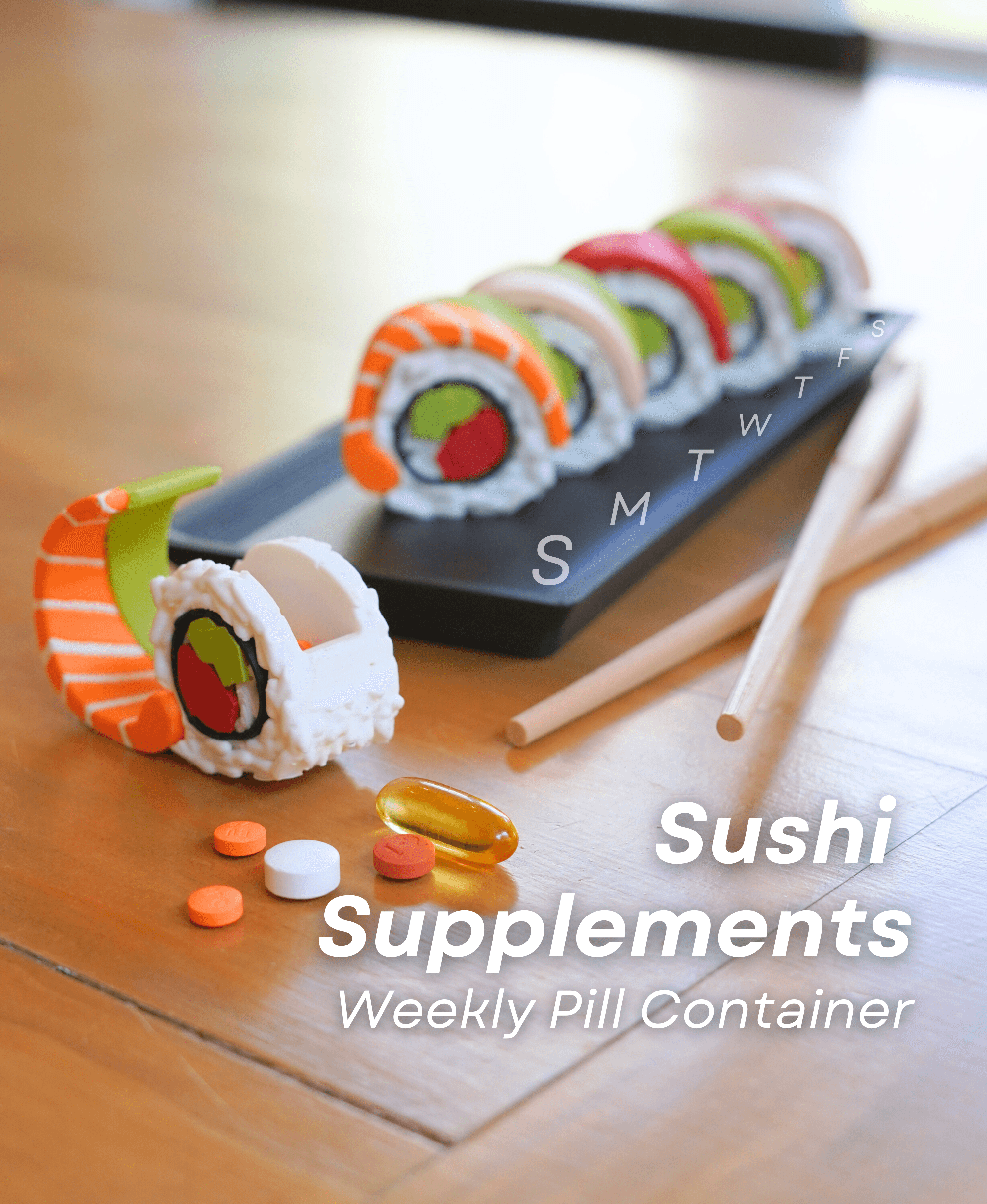 Sushi Supplements - Weekly Pill container and Keychains 3d model