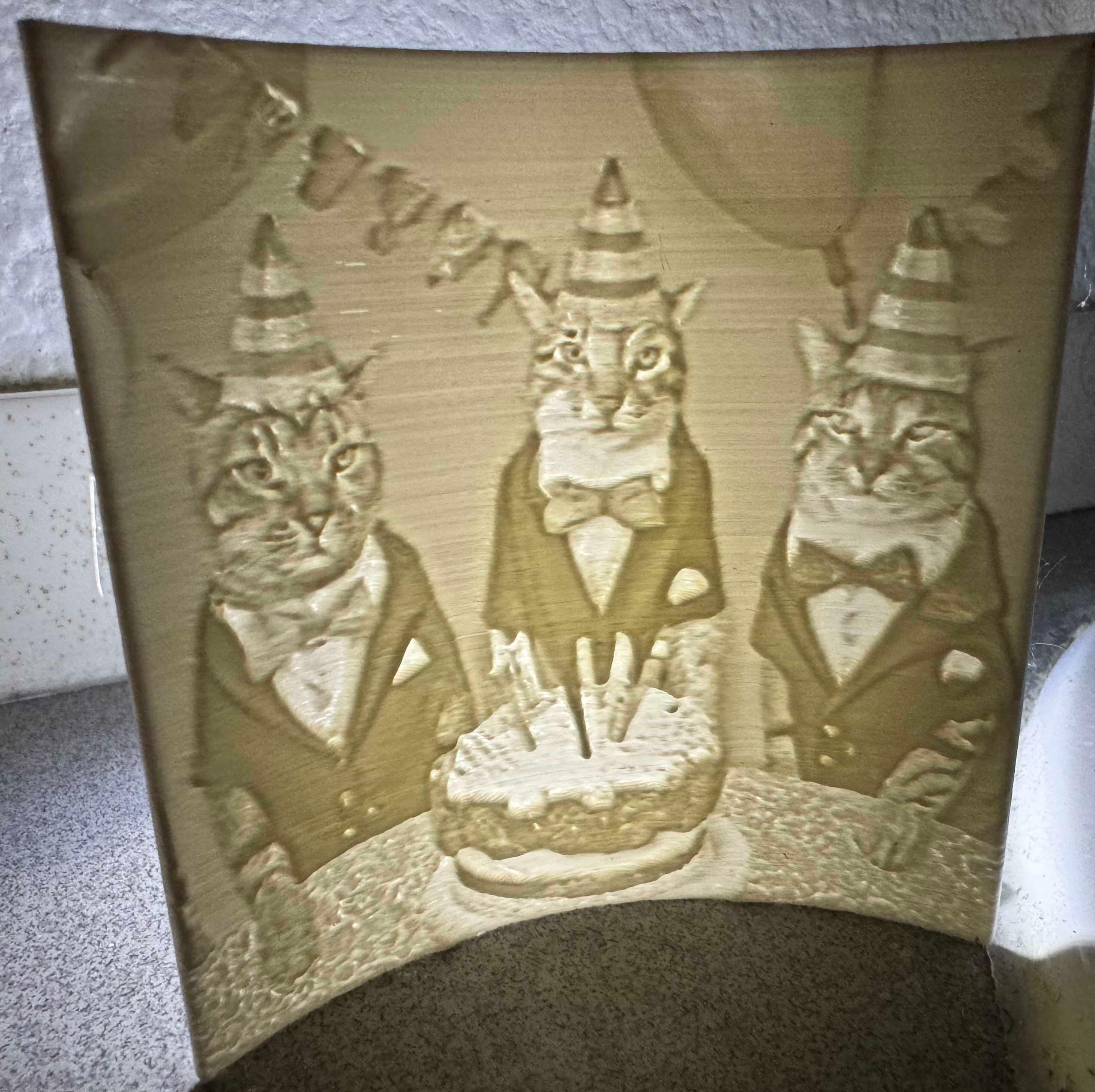 Lithophane of a Cat Surprise Party 3d model