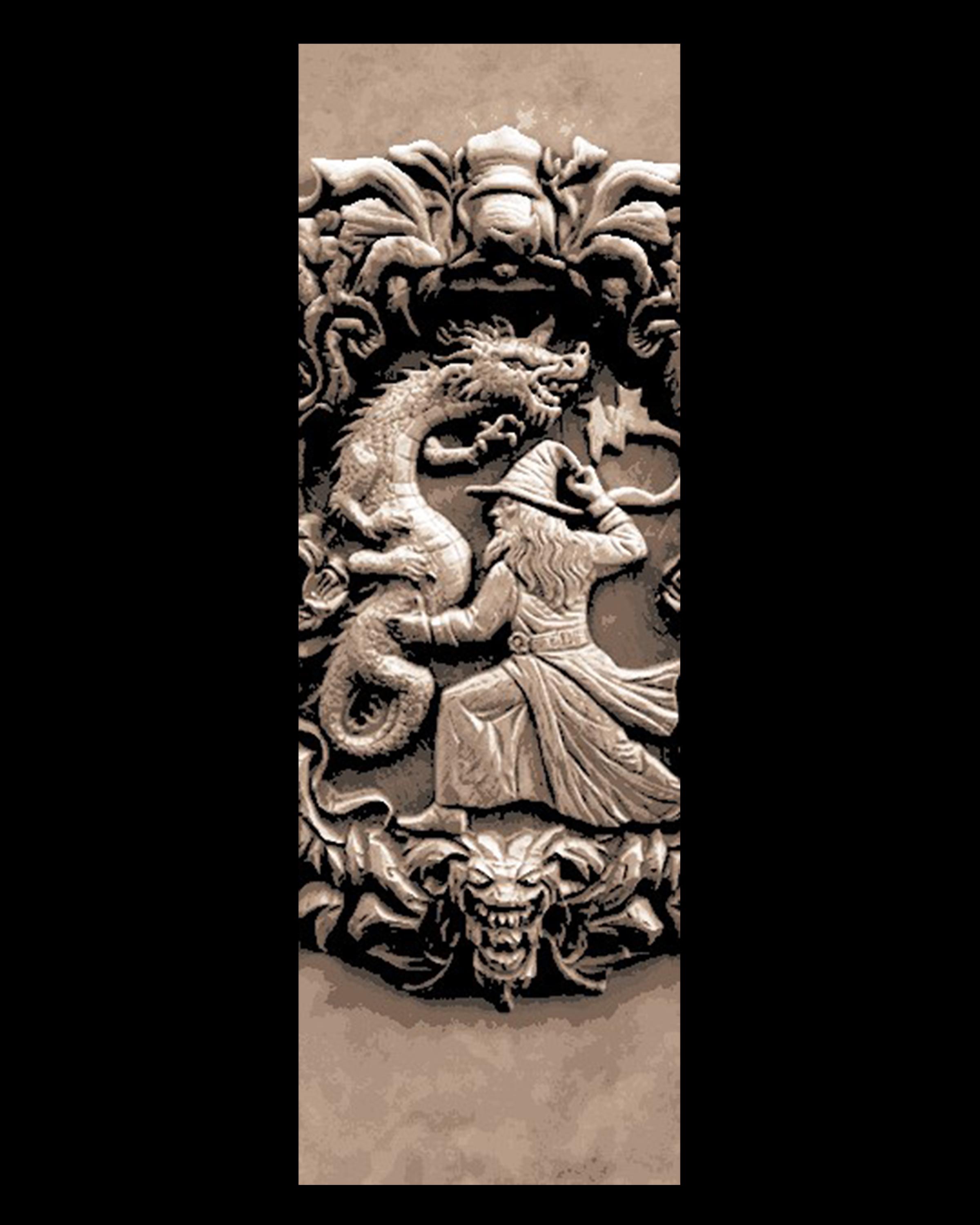 Continuation of the Carved historical depictions of Wizard vs Dragon - Set of Bookmarks 3d model