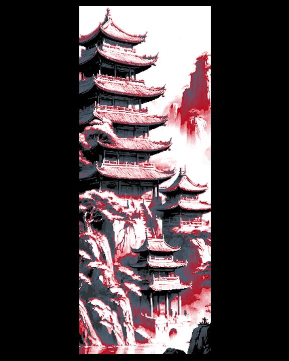 Fantasy view of Asian Mountain Temples in Red and Greys - Set of 3 Bookmarks 3d model