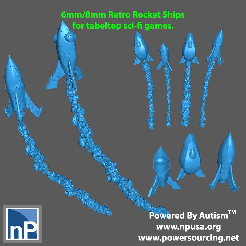 6mm Scale Rocket ships for SciFi Wargames, pack 1 3d model