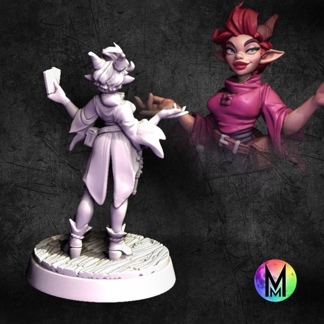 Tiefling Bard / Rogue Female - Leboni the Tiefling Rogue ( Female Tiefling with cards ) 3d model