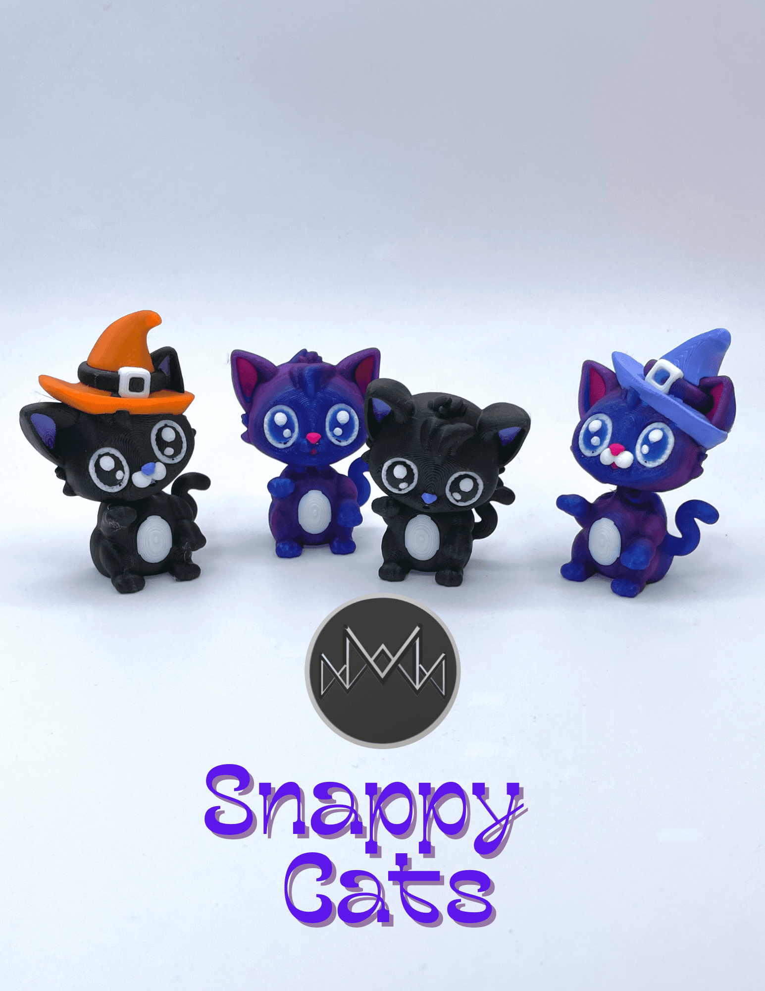 Witch Hat Snappy Cat 2024 - Snap-Flex 2.0 Articulated Fidget Toy - Lots of filament fun! Capricorn Nebularium, Polymaker Panchroma Ying Yang, Silk Pezriwinkle, Cotton White, Neon Magenta and Polymax Orange PLA - 3d model