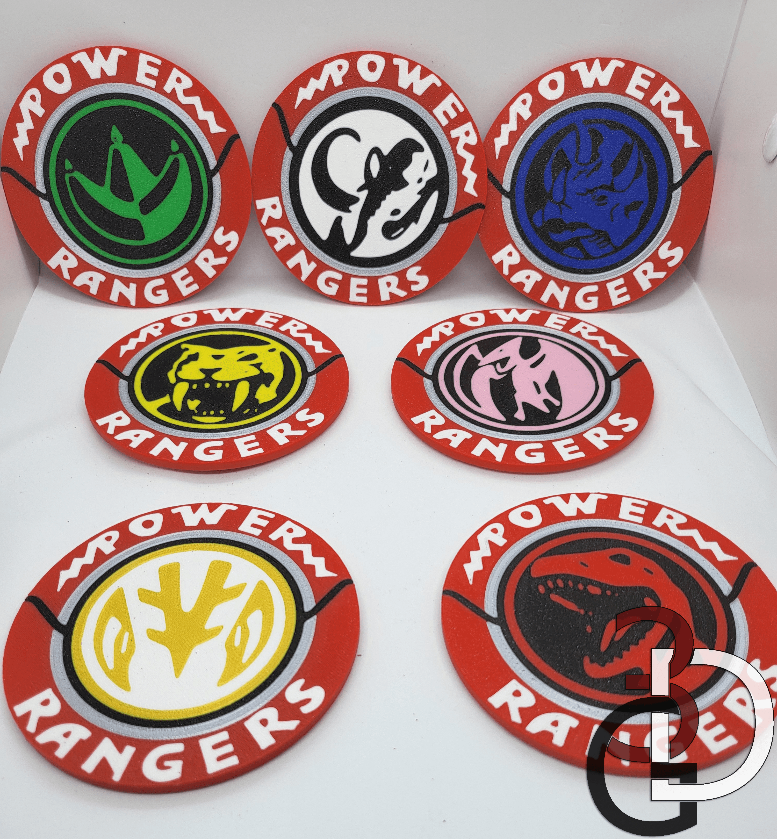 Power Ranger themed coasters AND holder 3d model