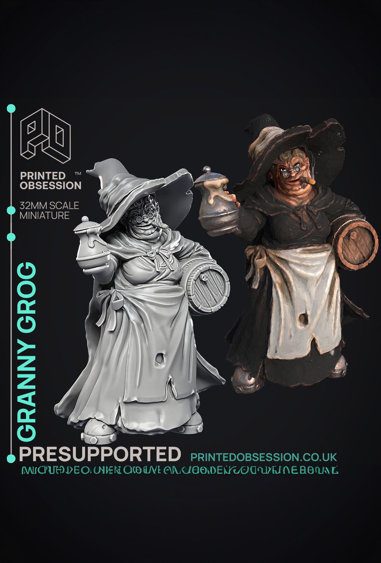 Granny Grog - Black Witch - PRESUPPORTED - Illustrated and Stats - 32mm scale  3d model