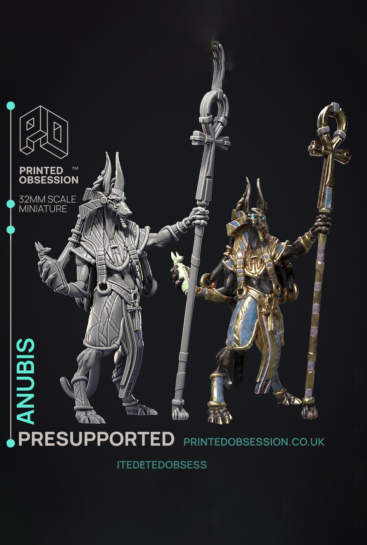 Anubis - God of Death - Court of Anubis -  PRESUPPORTED - Illustrated and Stats - 32mm scale 3d model