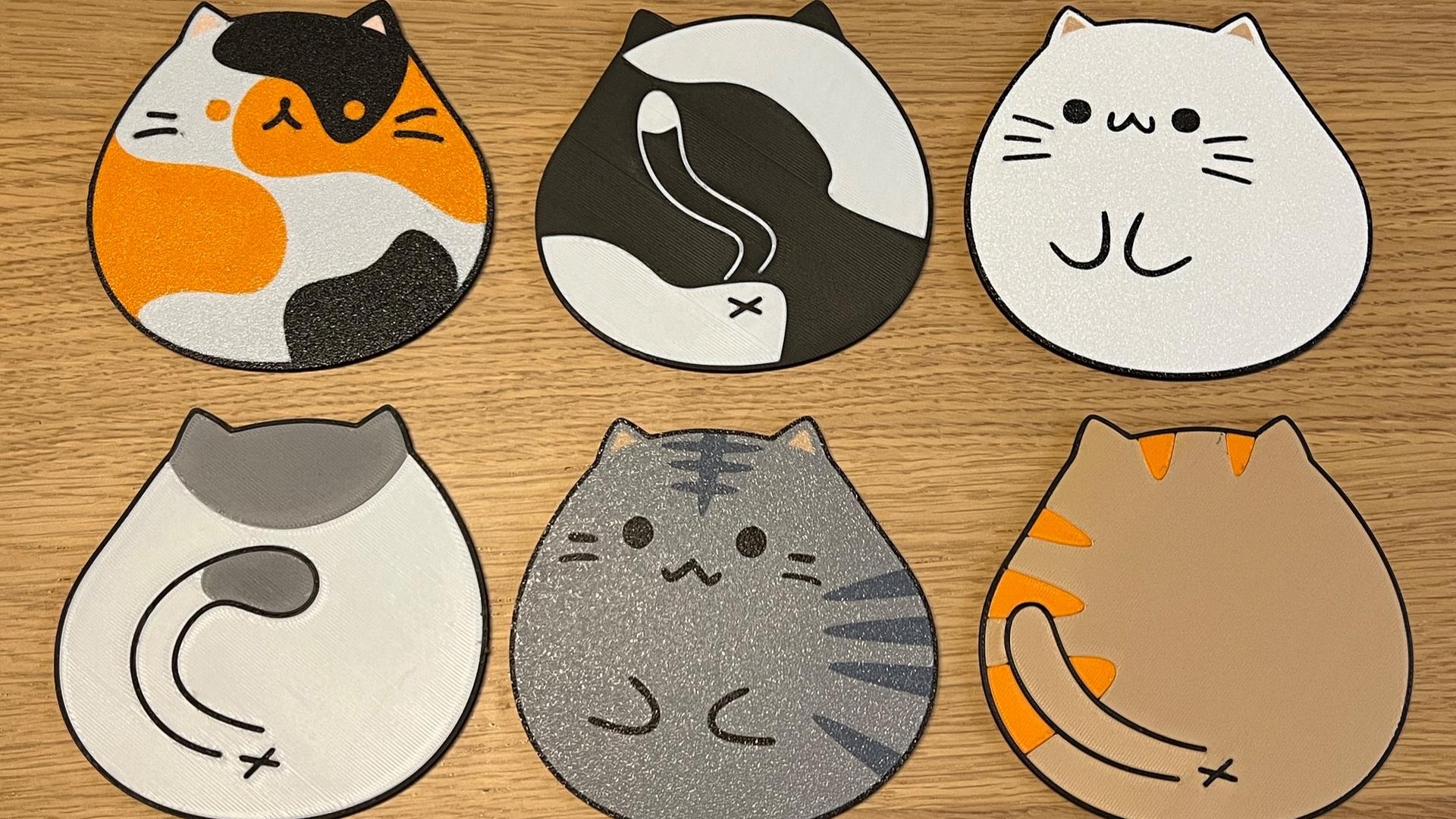 Chubby cats coasters for Bambulab X1/P1/A1 3d model