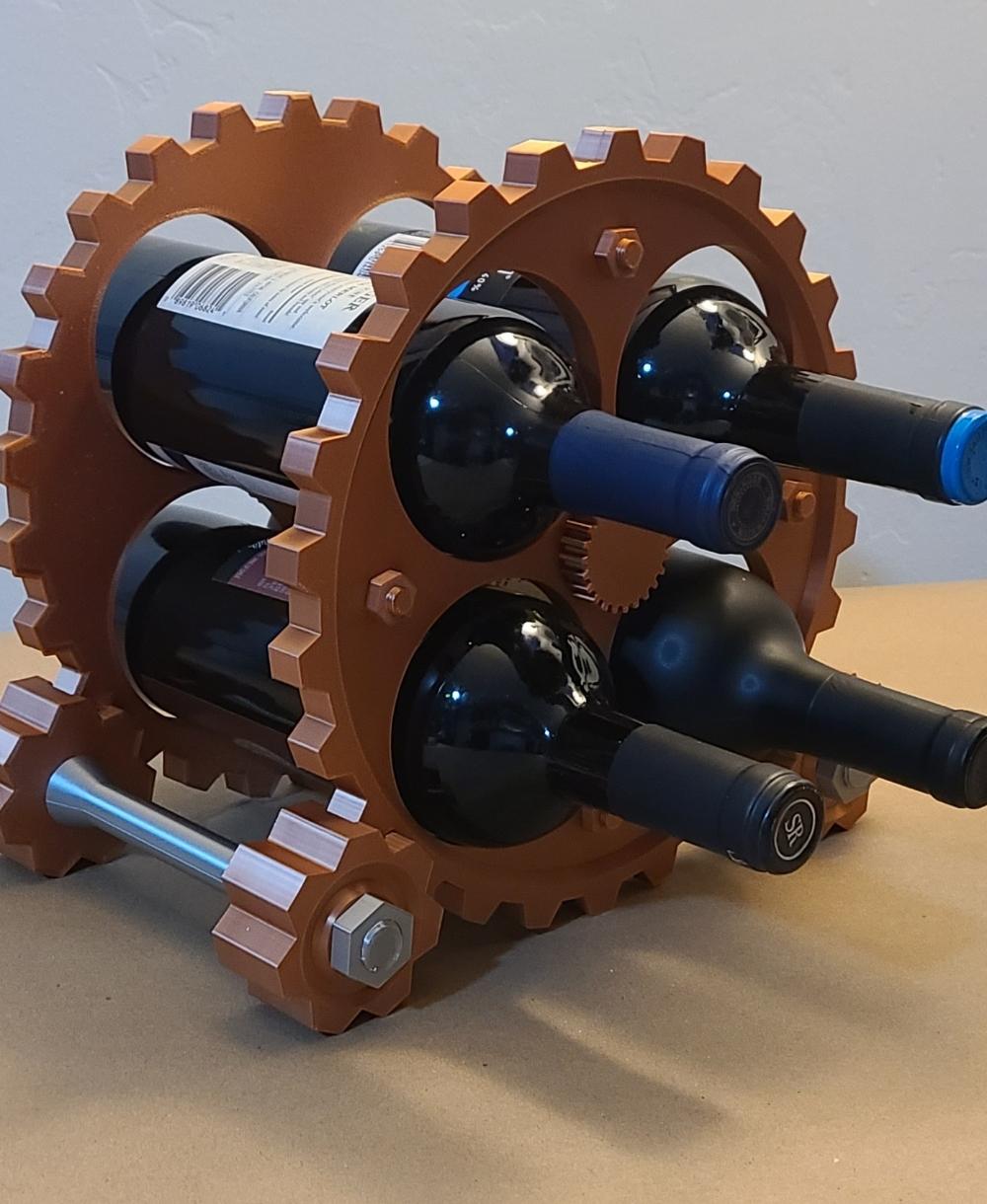 Steampunk Gears Wine Rack / Easy Print 3d model