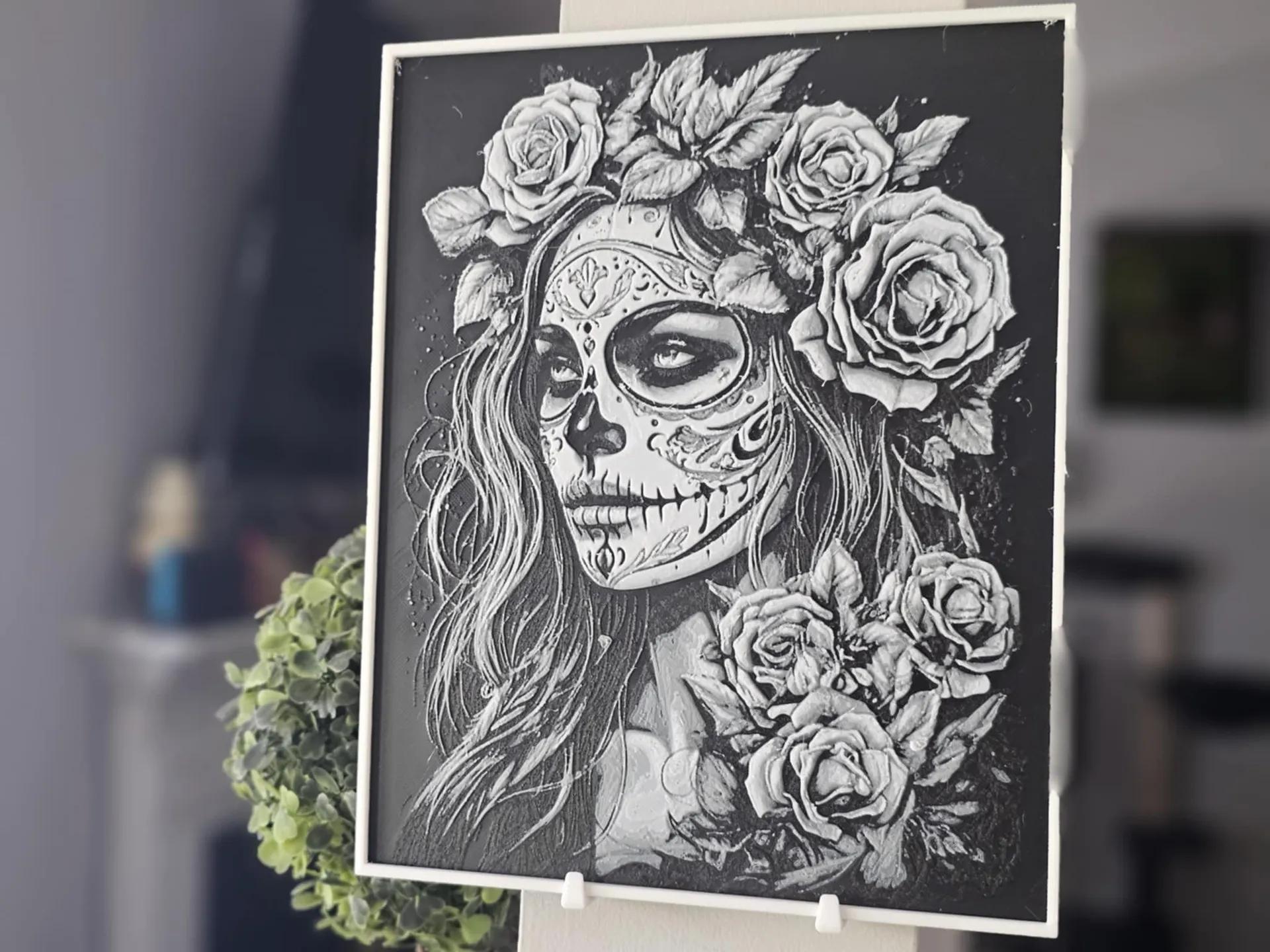 Black and White La Catrina Hueforge 3D Printed Texture Art 3d model