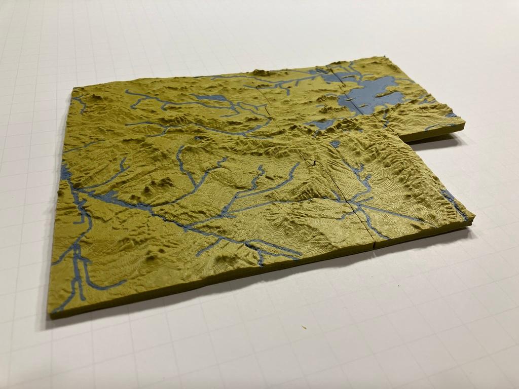 Utah topographic map with rivers and lakes 3d model