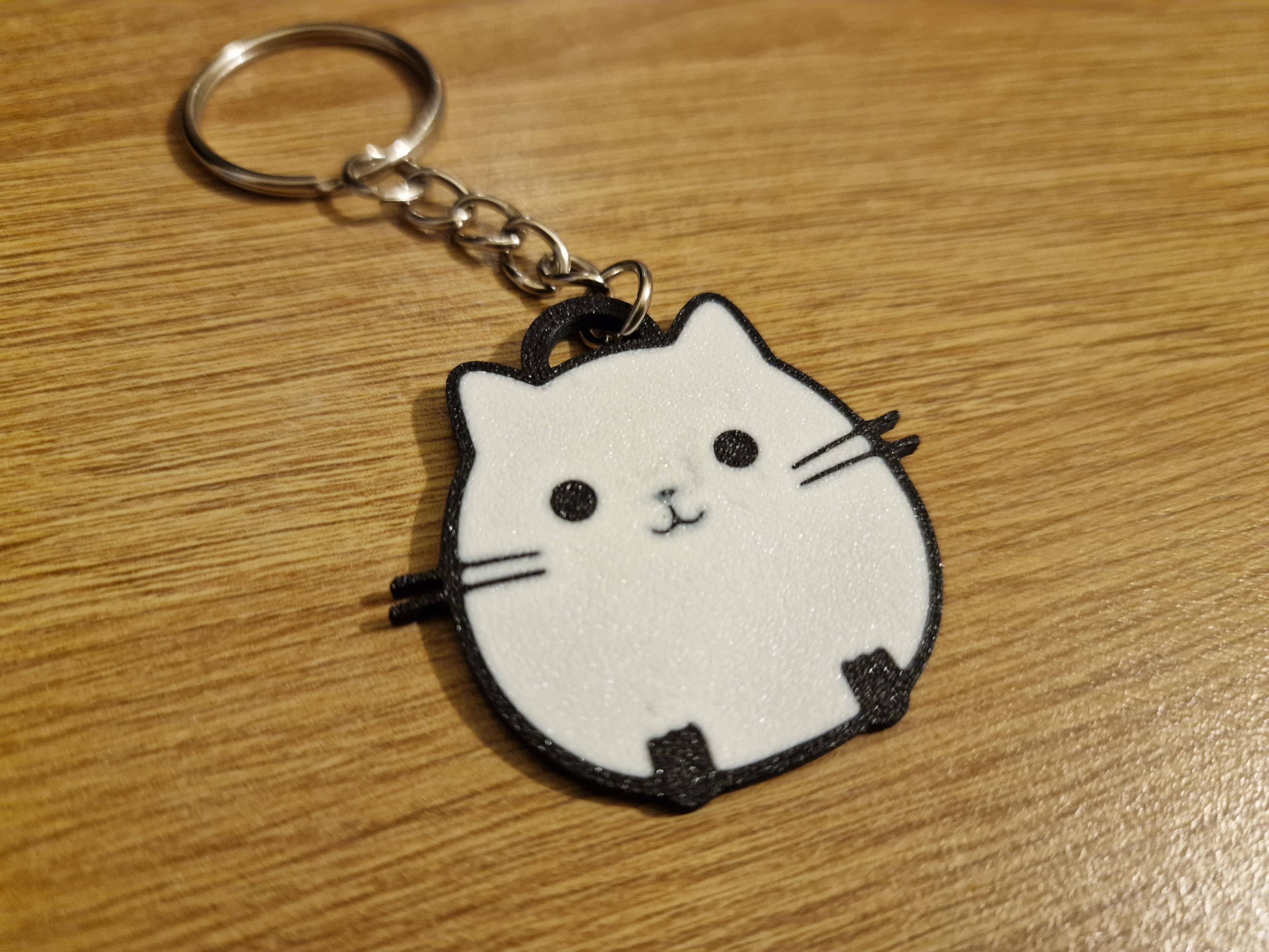 Kawaii Cat Keyring 2 (Single Extruder) 3d model