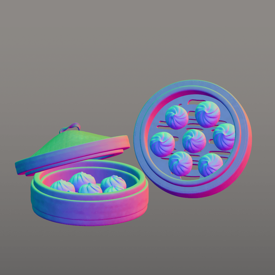 Steamed Dumplings + Basket 3d model